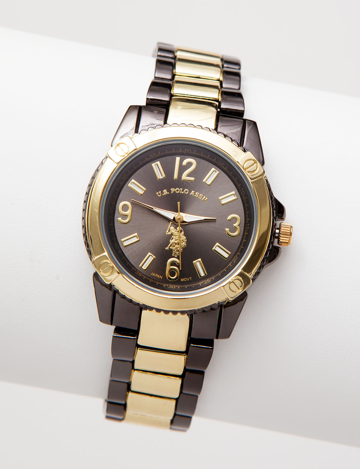 Black & Gold Couple's Bracelet Watch Set with Glass Dial & Link Strap