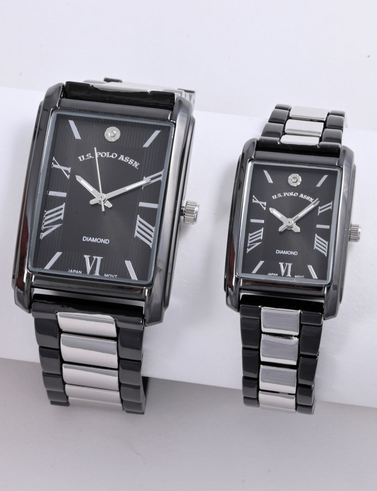 Black & Silver Diamond Watch Set for Couples | His & Hers