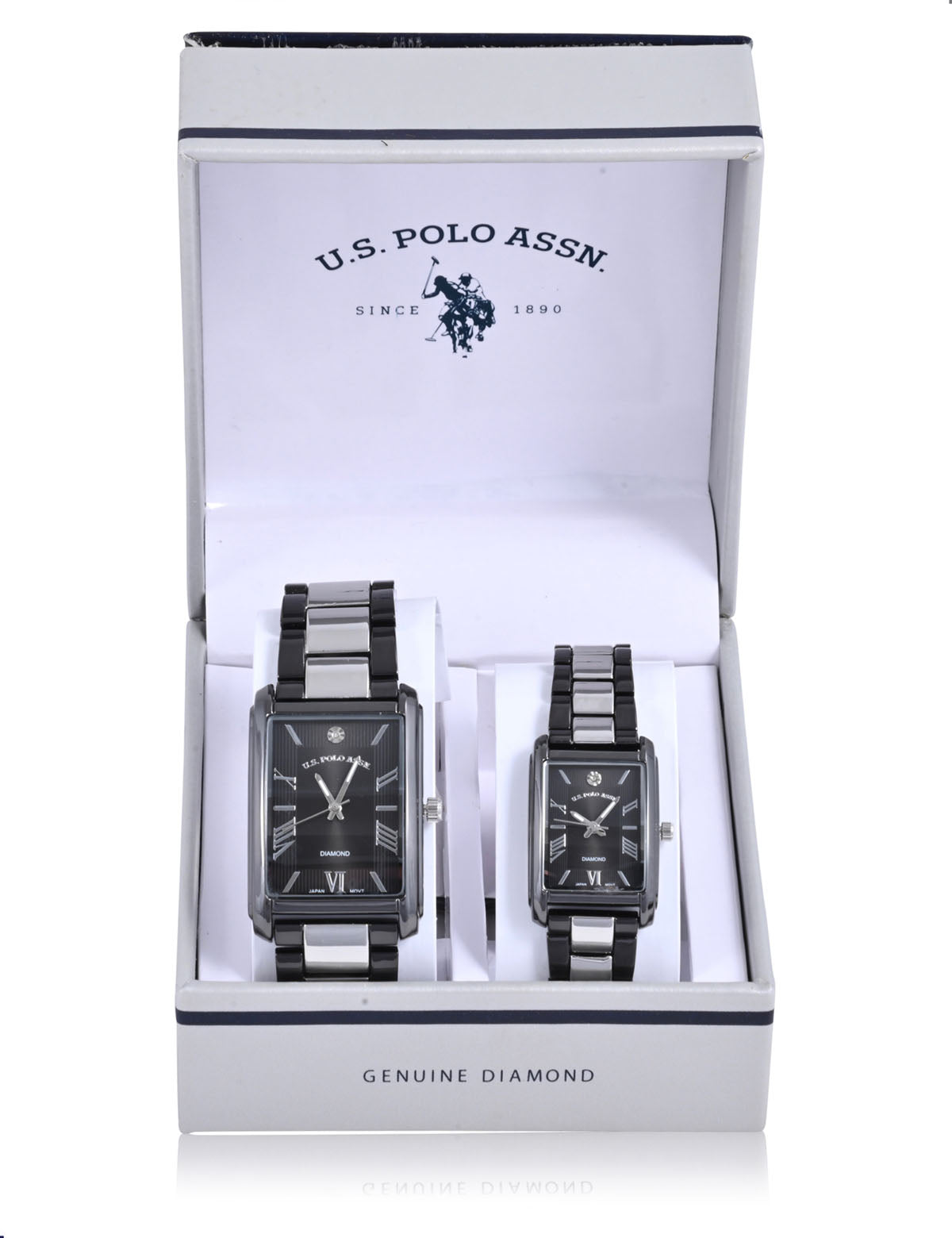 Black & Silver Diamond Watch Set for Couples | His & Hers