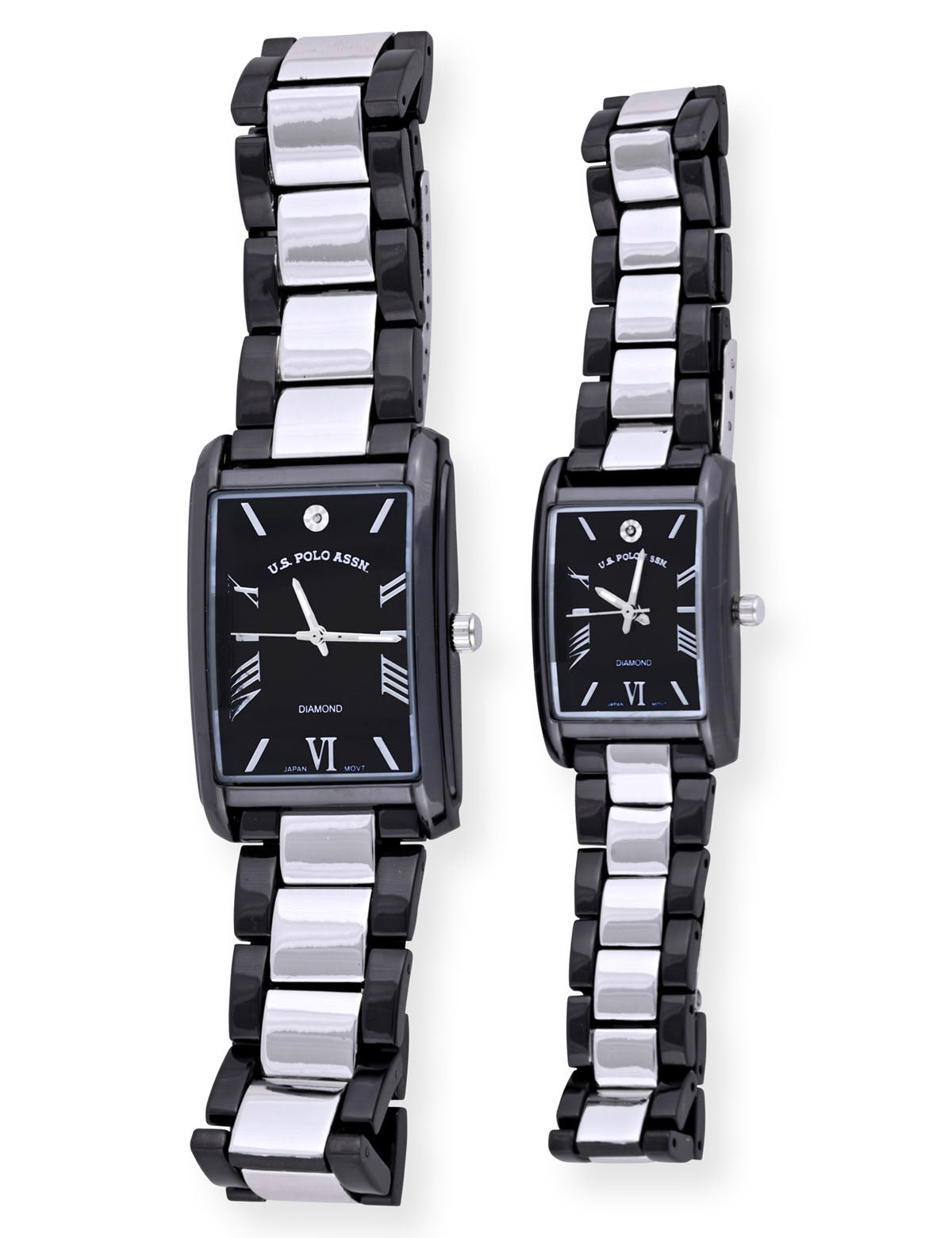 Black & Silver Diamond Watch Set for Couples | His & Hers