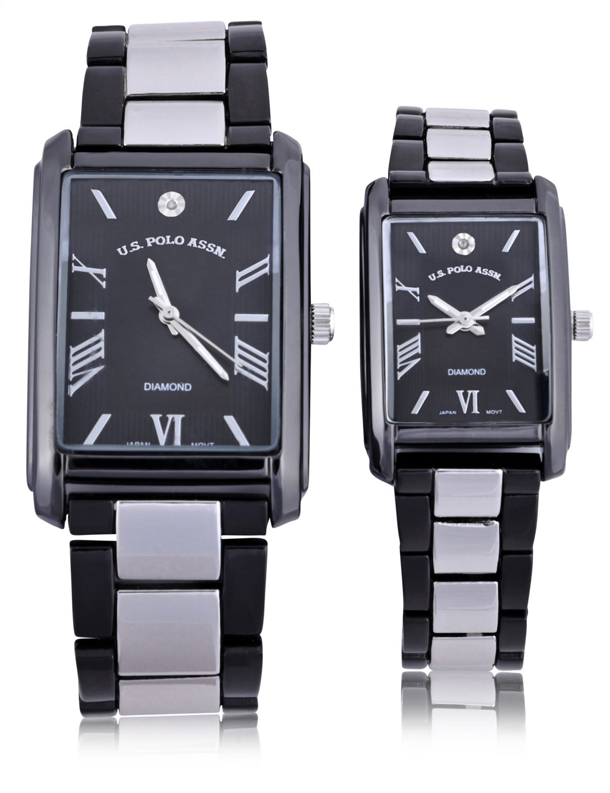 Black & Silver Diamond Watch Set for Couples | His & Hers