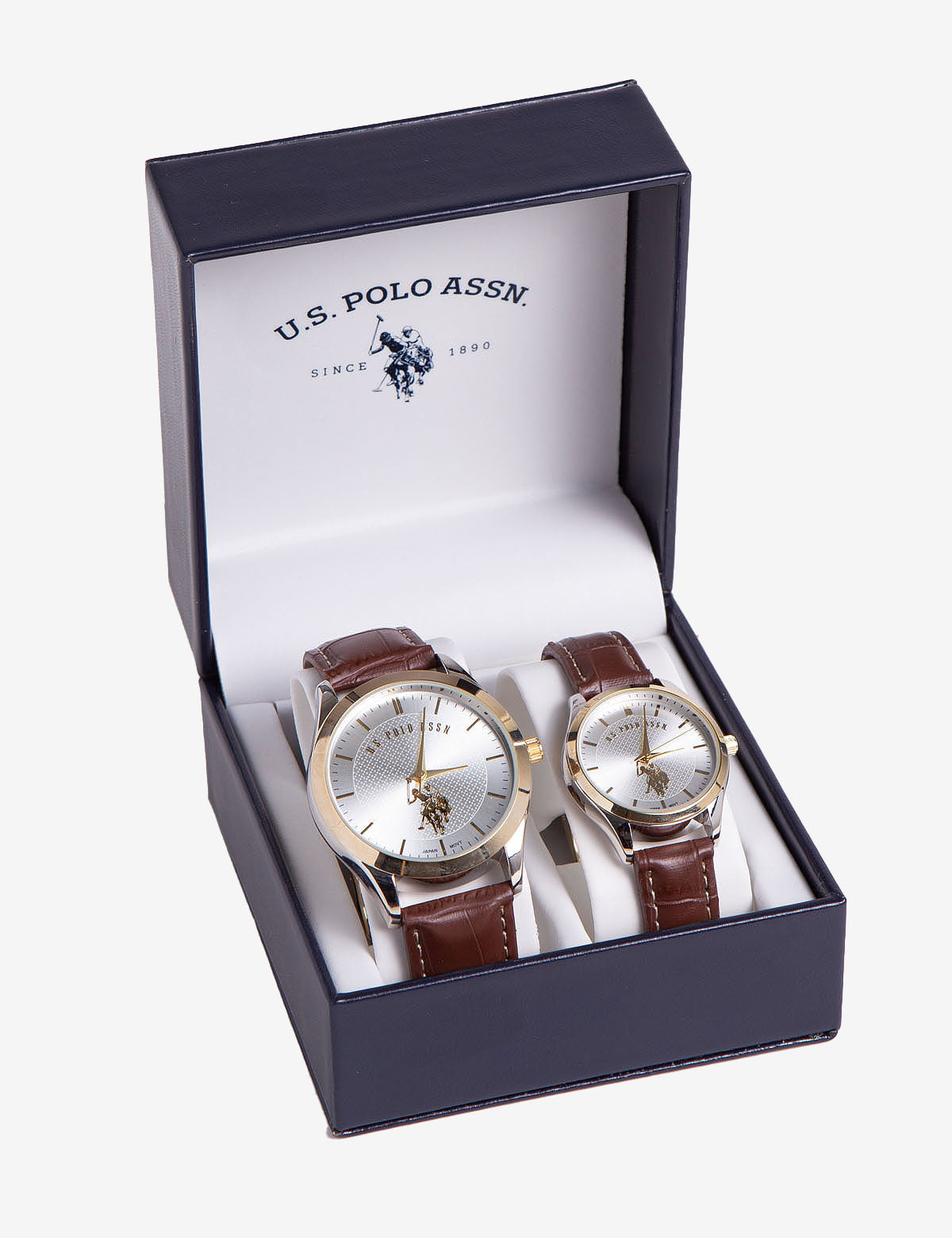 His & Hers Leather Strap Watch Set with Gold Sundial | Glass Dial