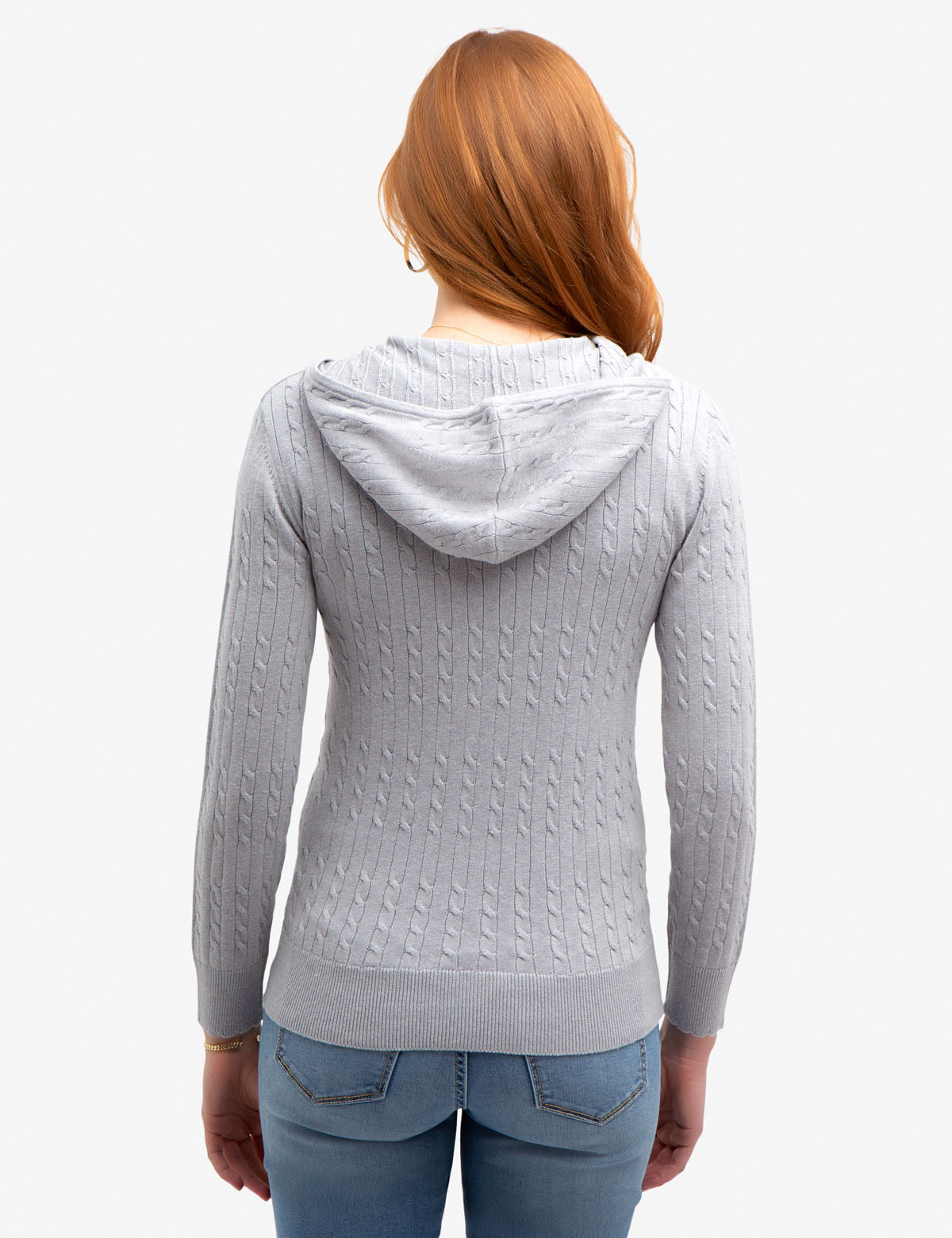 Hooded Cable Knit Sweater with Full Zipper | Machine Washable