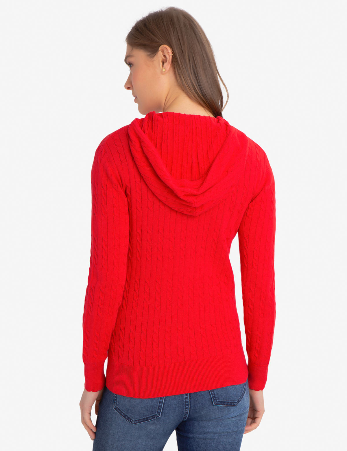 Hooded Cable Knit Sweater with Full Zipper | Machine Washable