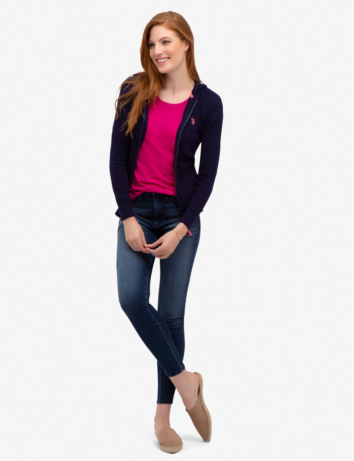 Hooded Cable Knit Sweater with Full Zipper | Machine Washable