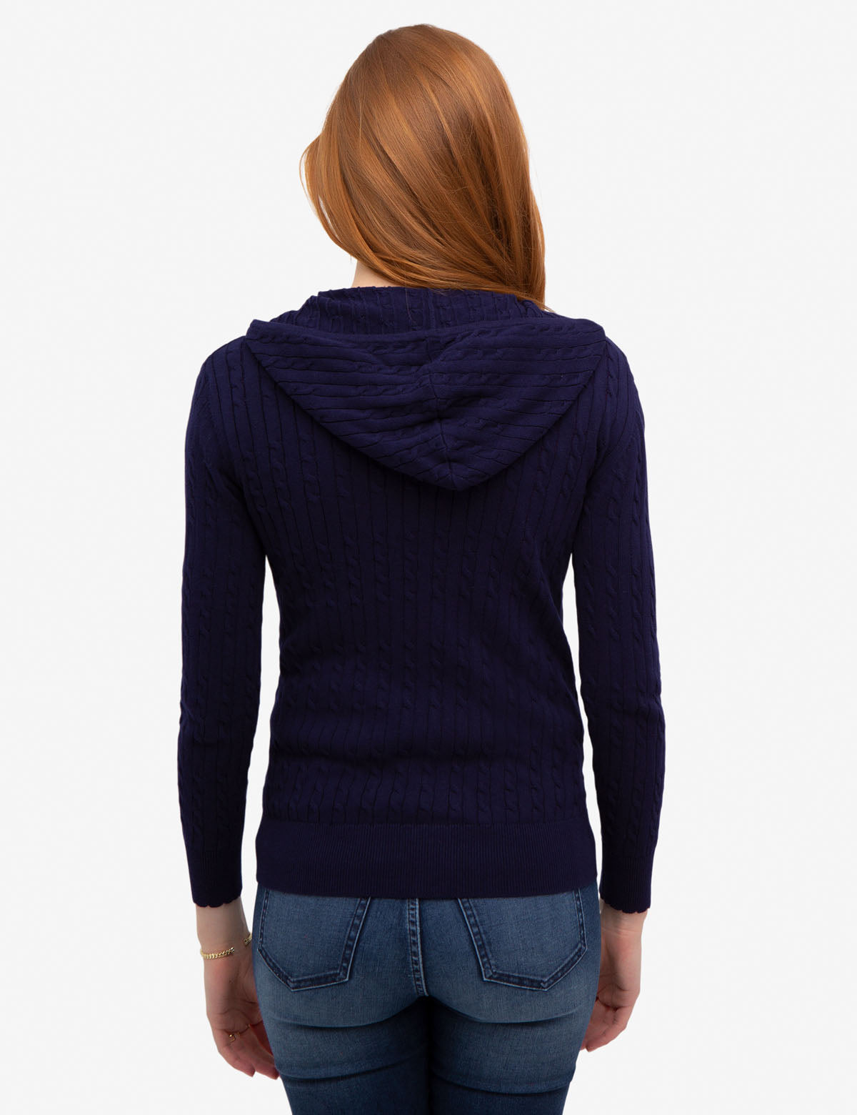 Hooded Cable Knit Sweater with Full Zipper | Machine Washable