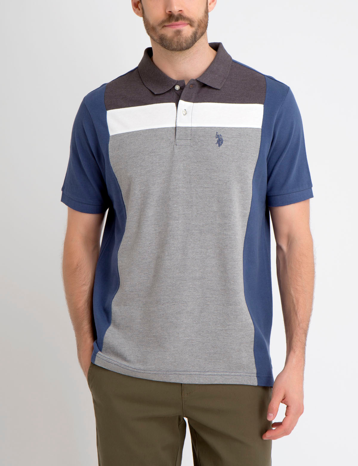 Men's Horizontal Stripe Polo Shirt with Embroidered Logo | Short Sleeve