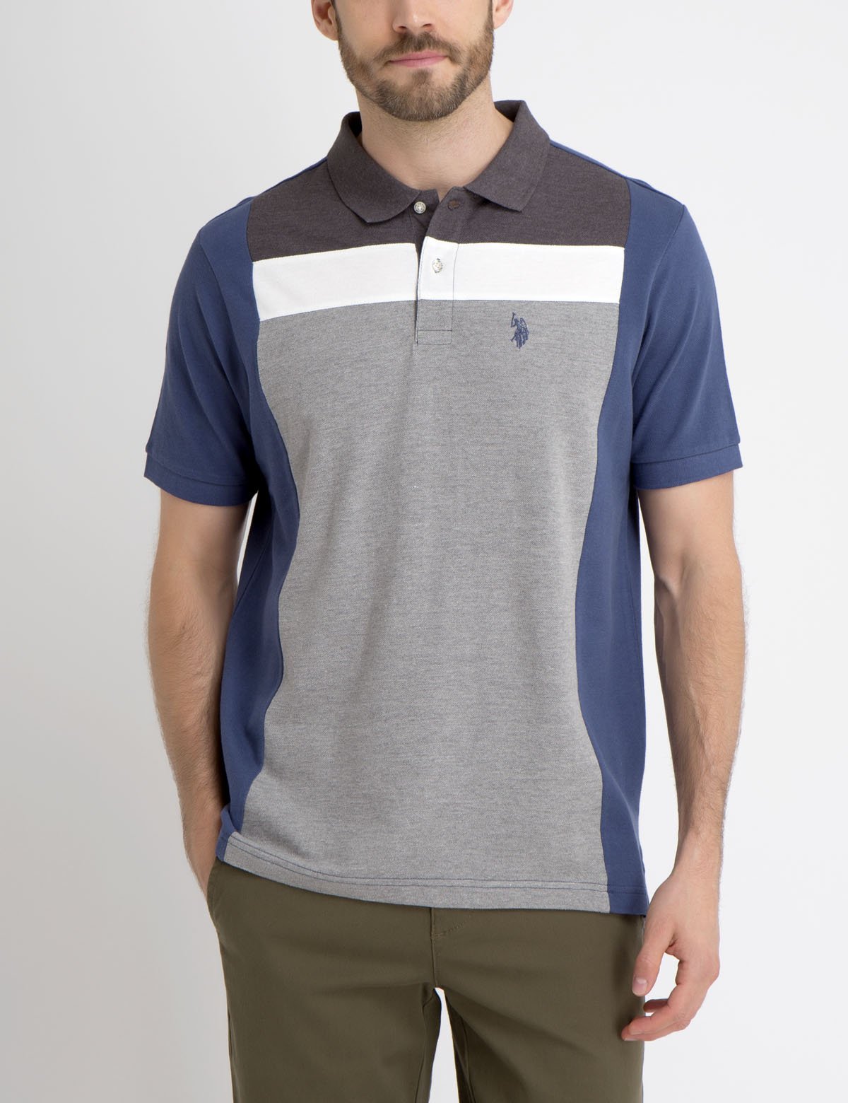 Men's Horizontal Stripe Polo Shirt with Embroidered Logo | Short Sleeve