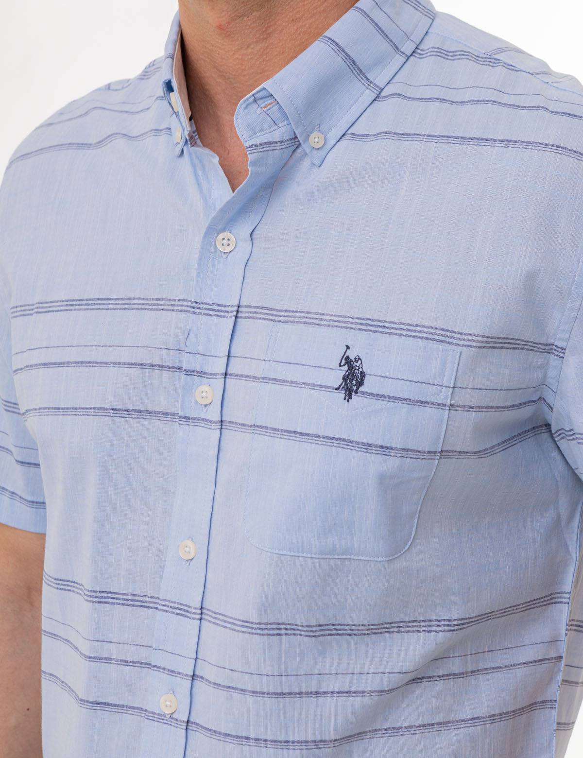 Horizontal Stripe Short Sleeve Shirt | Cotton-Blend Casual Wear