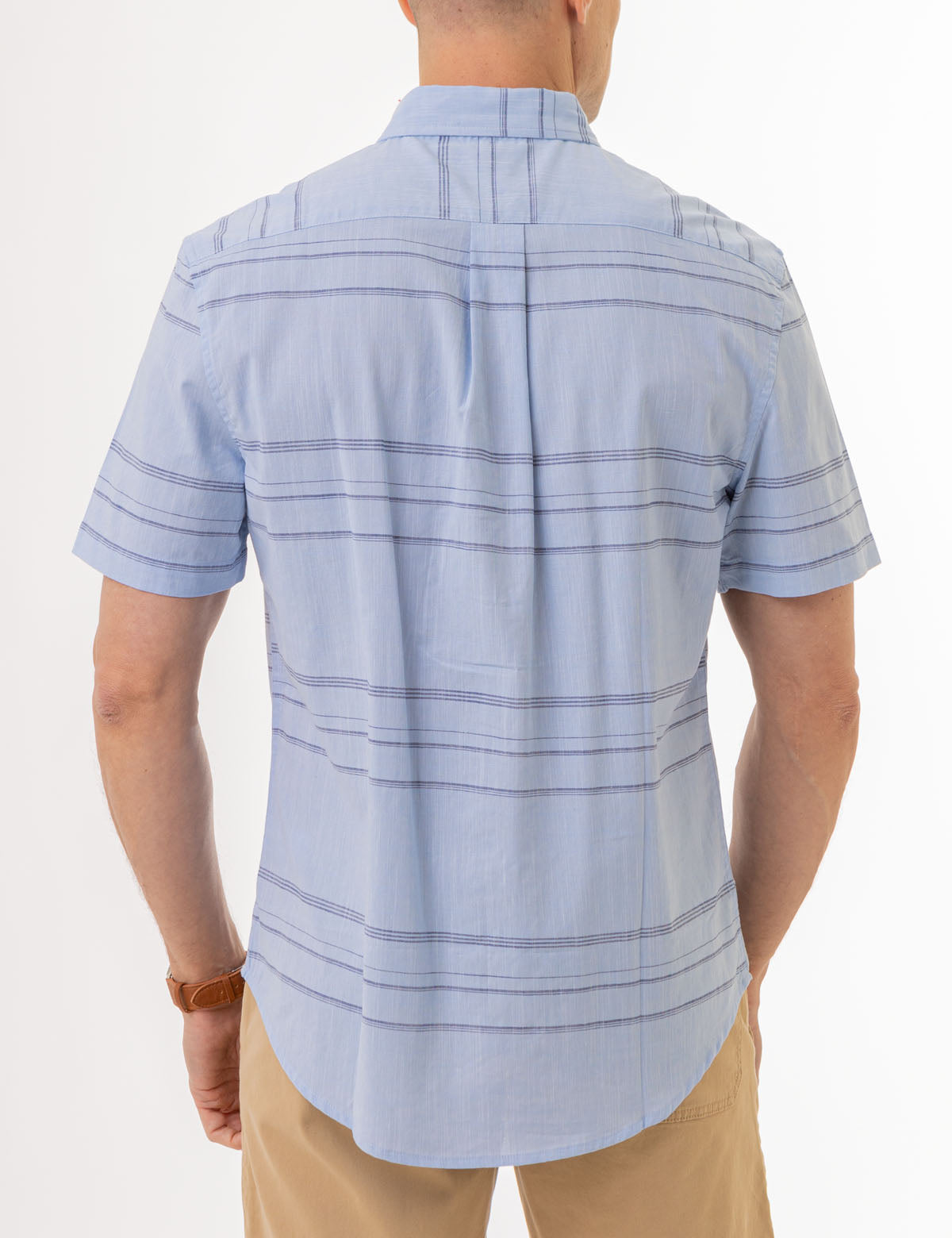 Horizontal Stripe Short Sleeve Shirt | Cotton-Blend Casual Wear