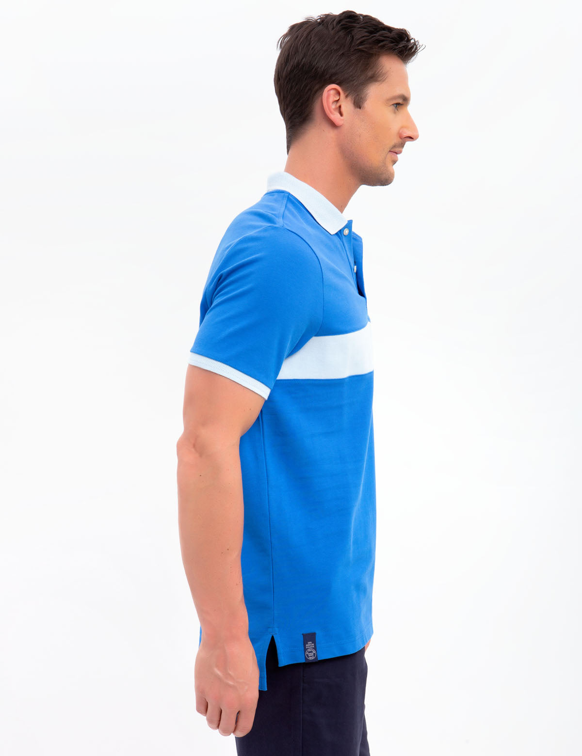 Horizontal Striped Polo Shirt with Ribbed Cuffs & Embroidered Logo