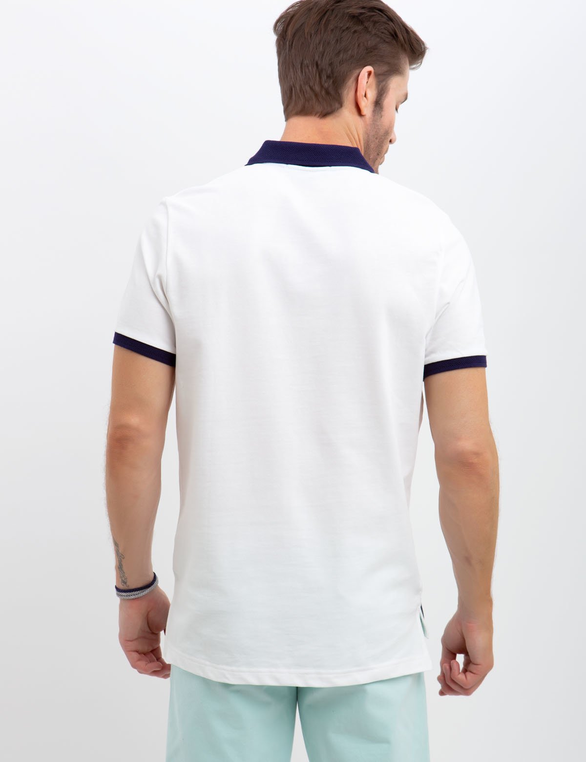 Horizontal Striped Polo Shirt with Ribbed Cuffs & Embroidered Logo