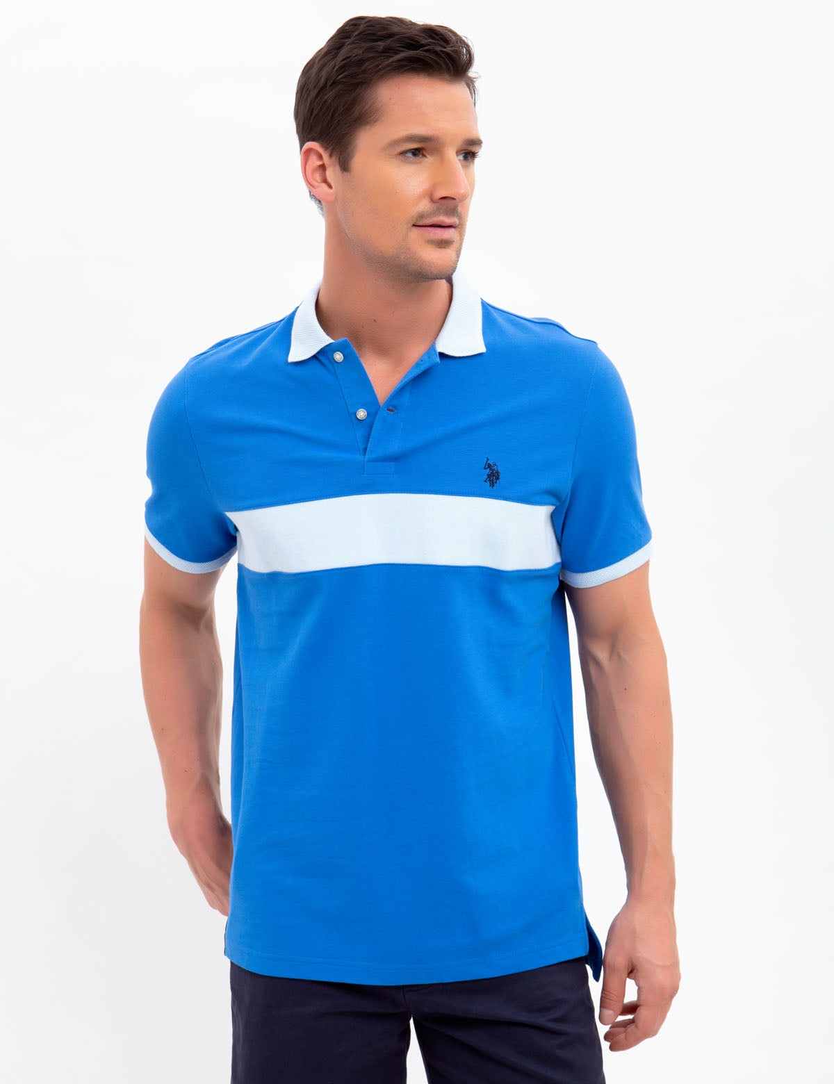 Horizontal Striped Polo Shirt with Ribbed Cuffs & Embroidered Logo