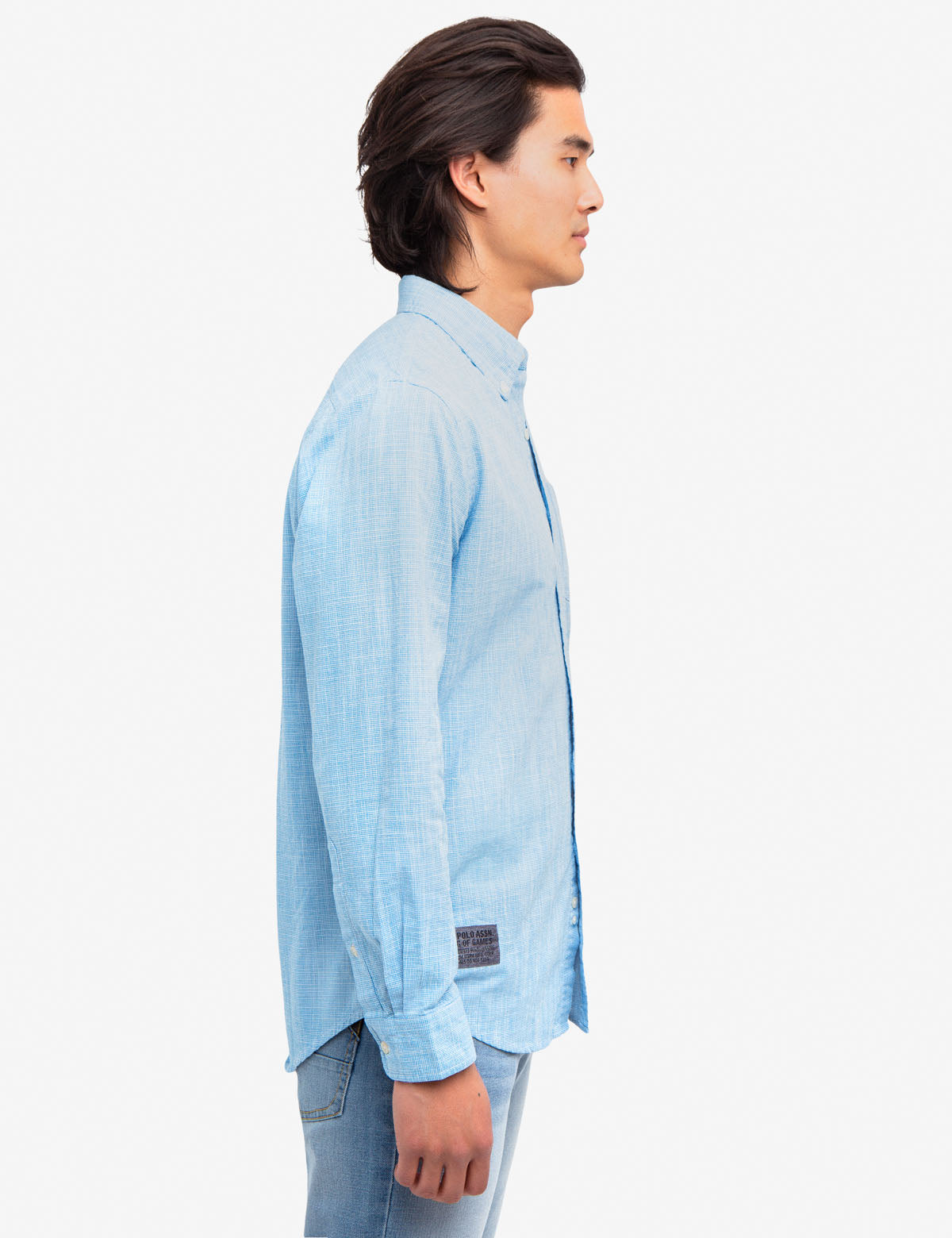 Houndstooth Slub Shirt with Embroidered Logo | Casual Men's Top