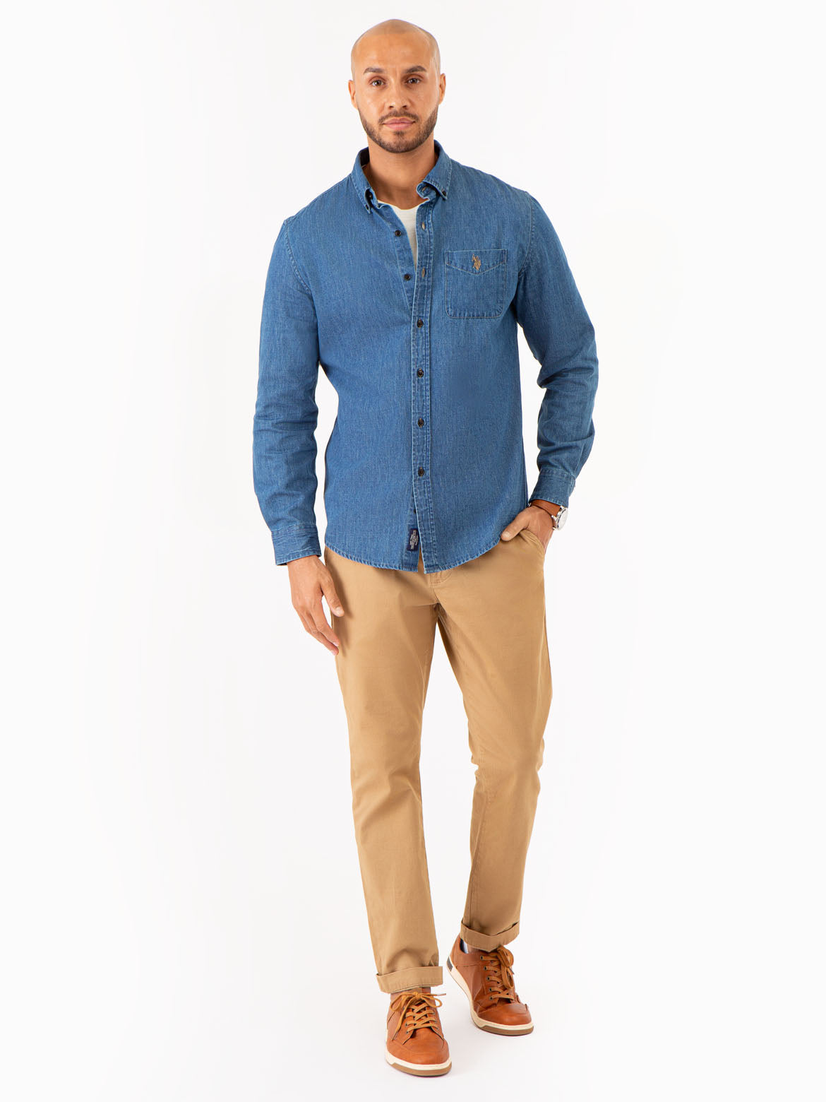 Indigo Denim Shirt Long Sleeve for Men & Women | Classic Fit