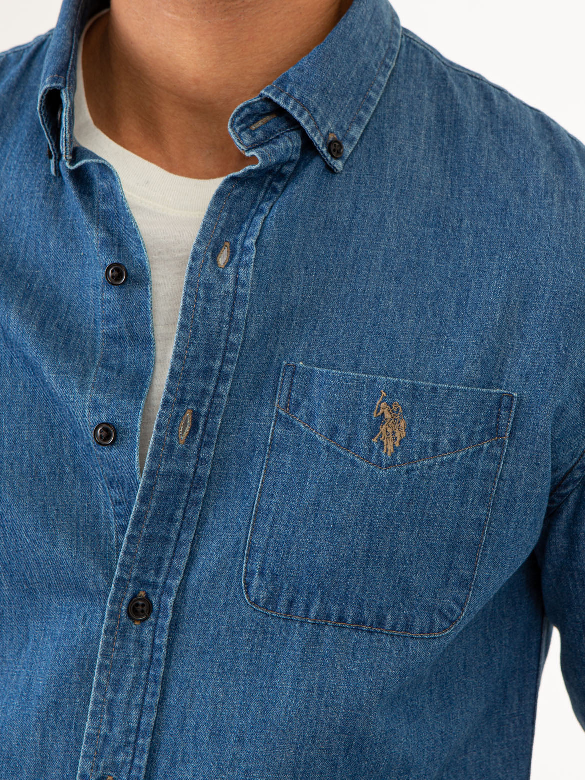 Indigo Denim Shirt Long Sleeve for Men & Women | Classic Fit
