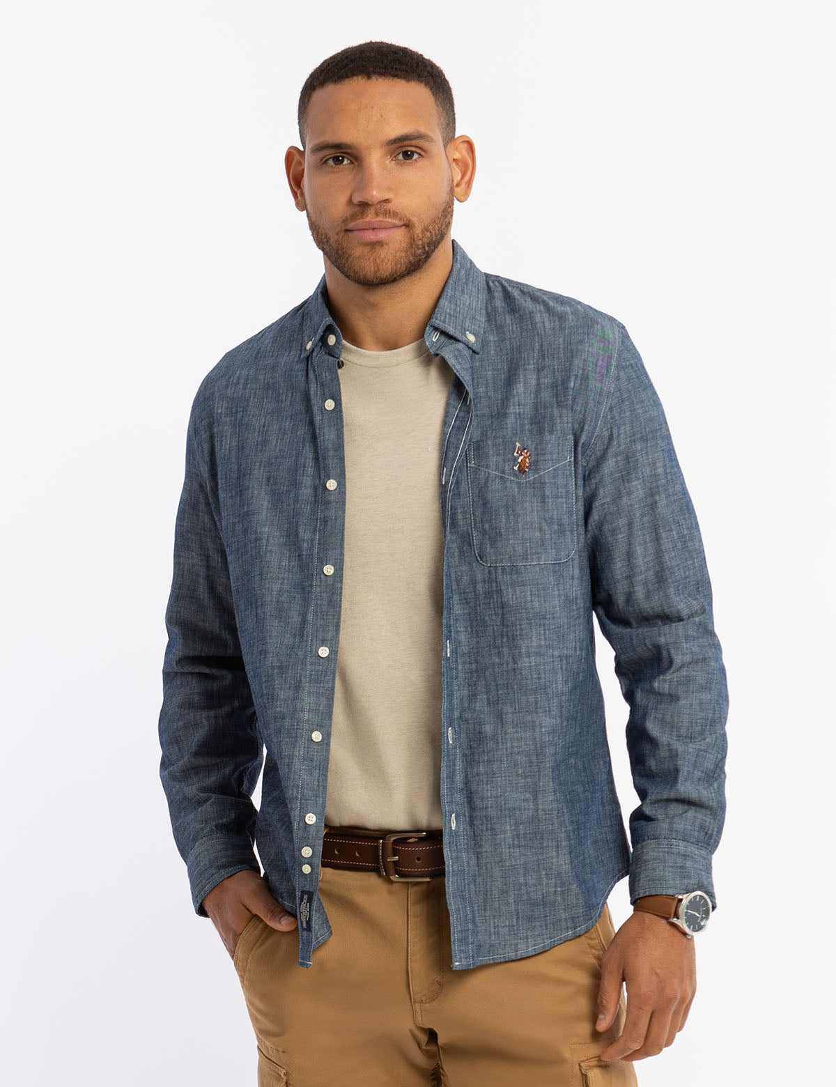 Indigo Slub Chambray Long Sleeve Shirt for Men | Casual Wear