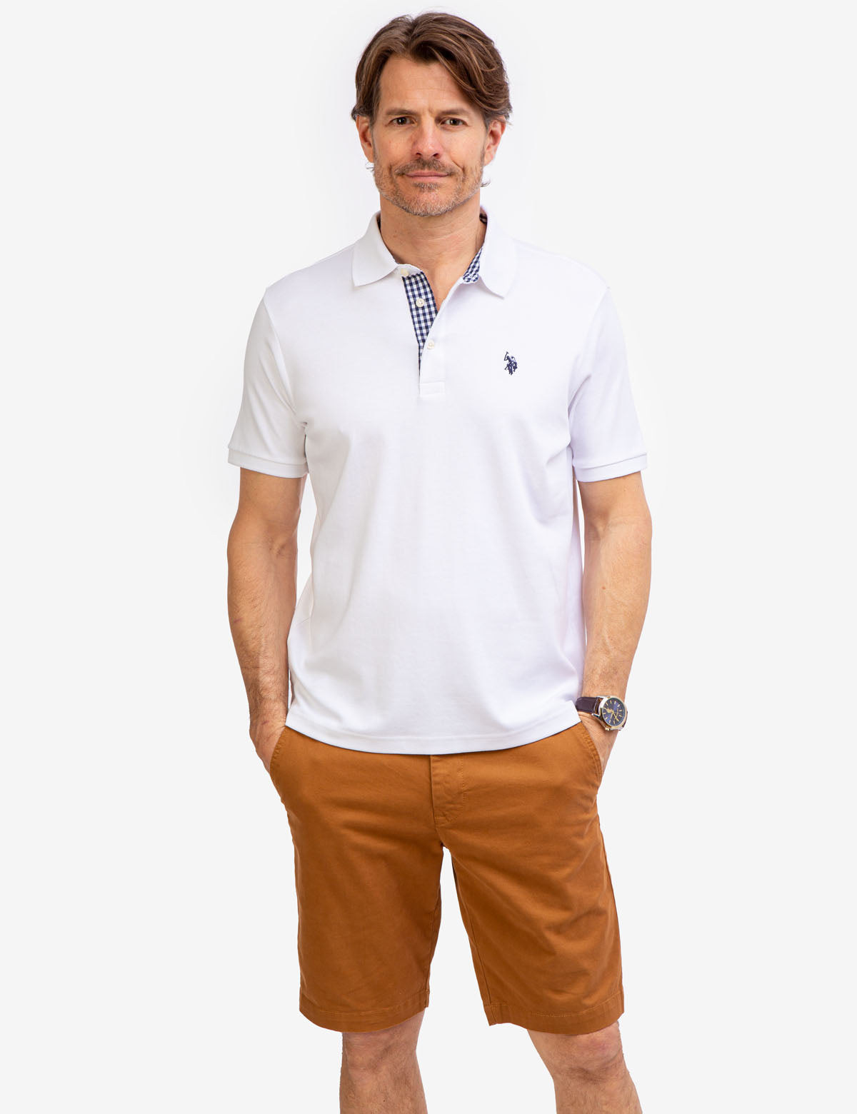 Interlock Gingham Trim Polo Shirt for Men | 100% Cotton Classic Fit