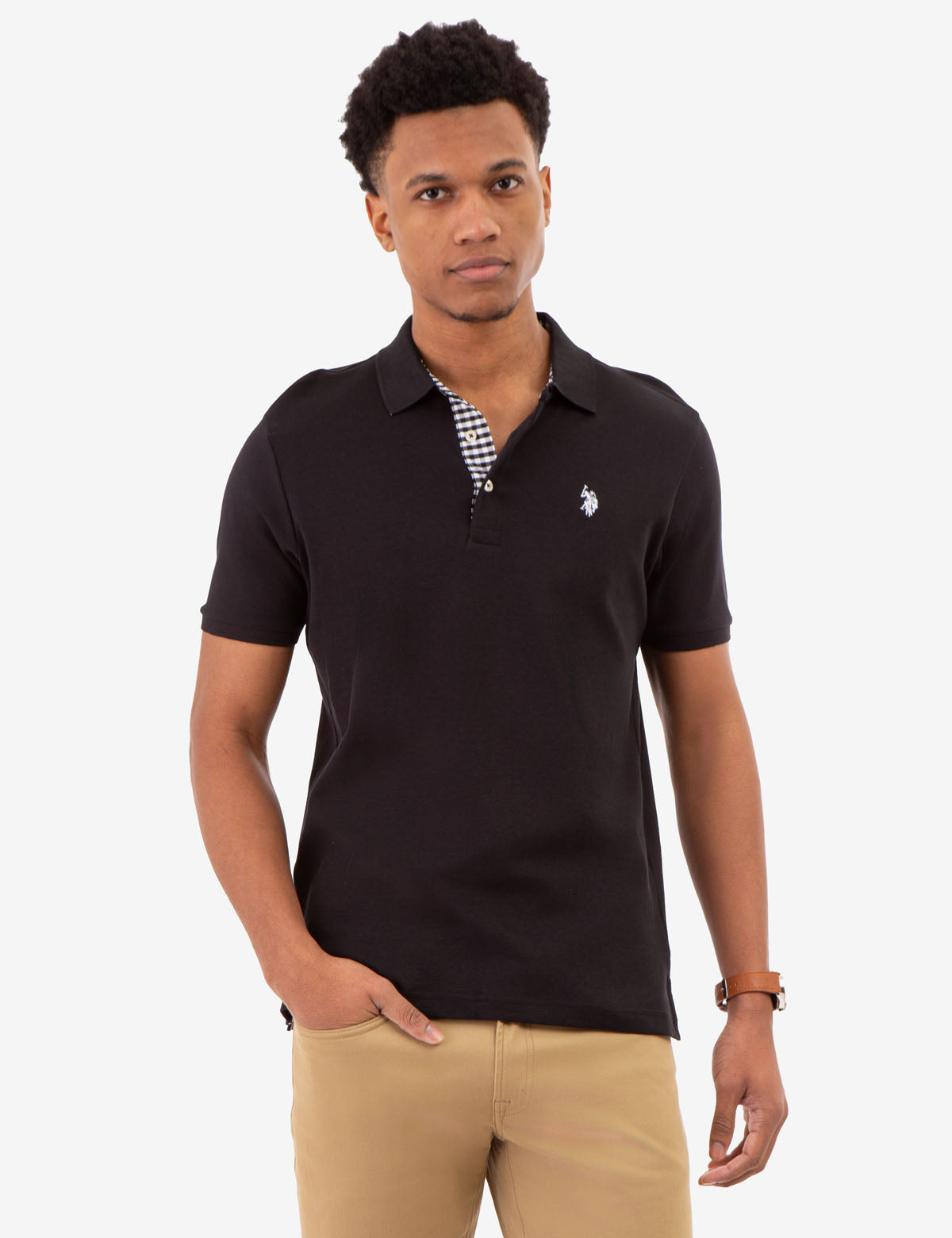 Interlock Gingham Trim Polo Shirt for Men | 100% Cotton Classic Fit