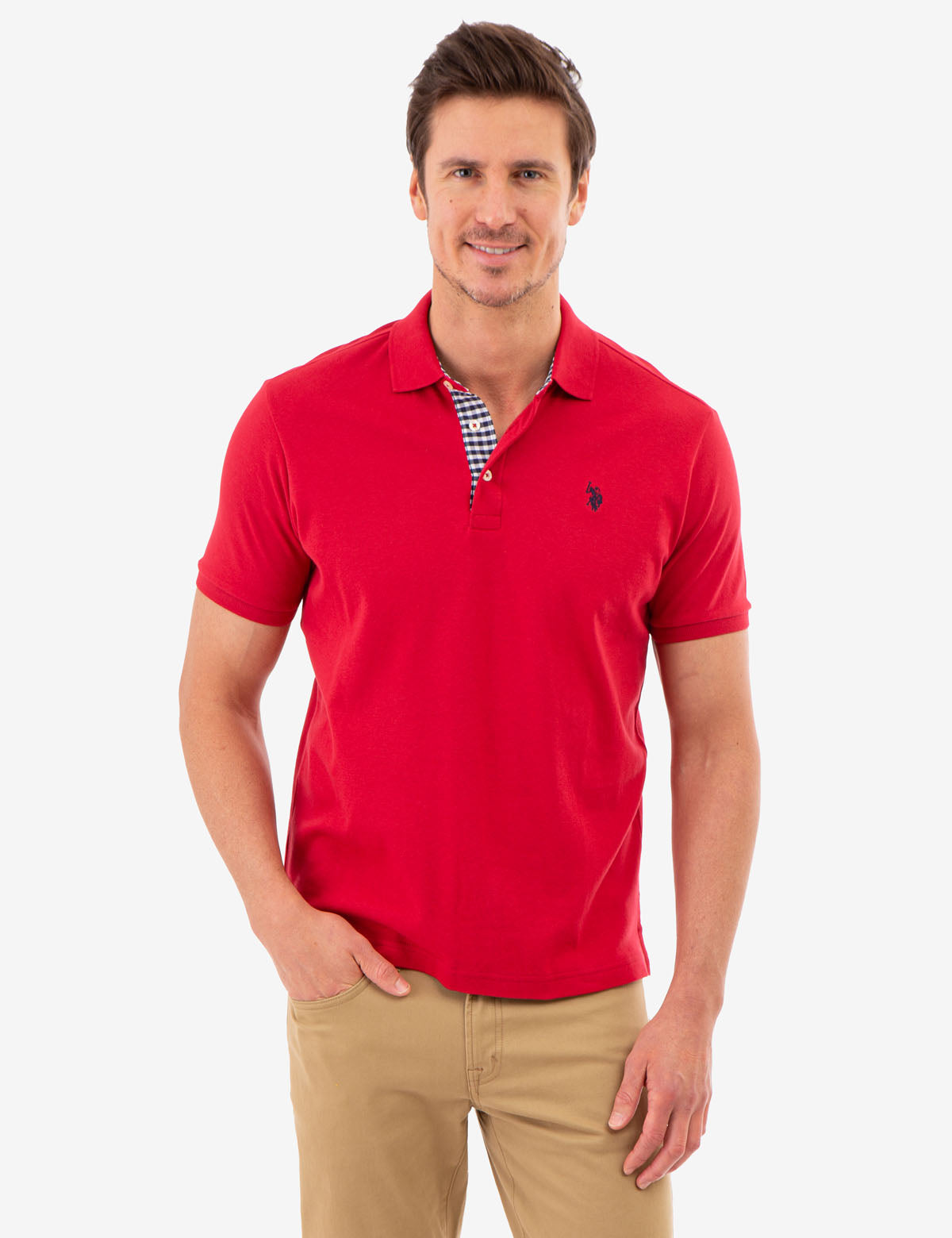 Interlock Gingham Trim Polo Shirt for Men | 100% Cotton Classic Fit