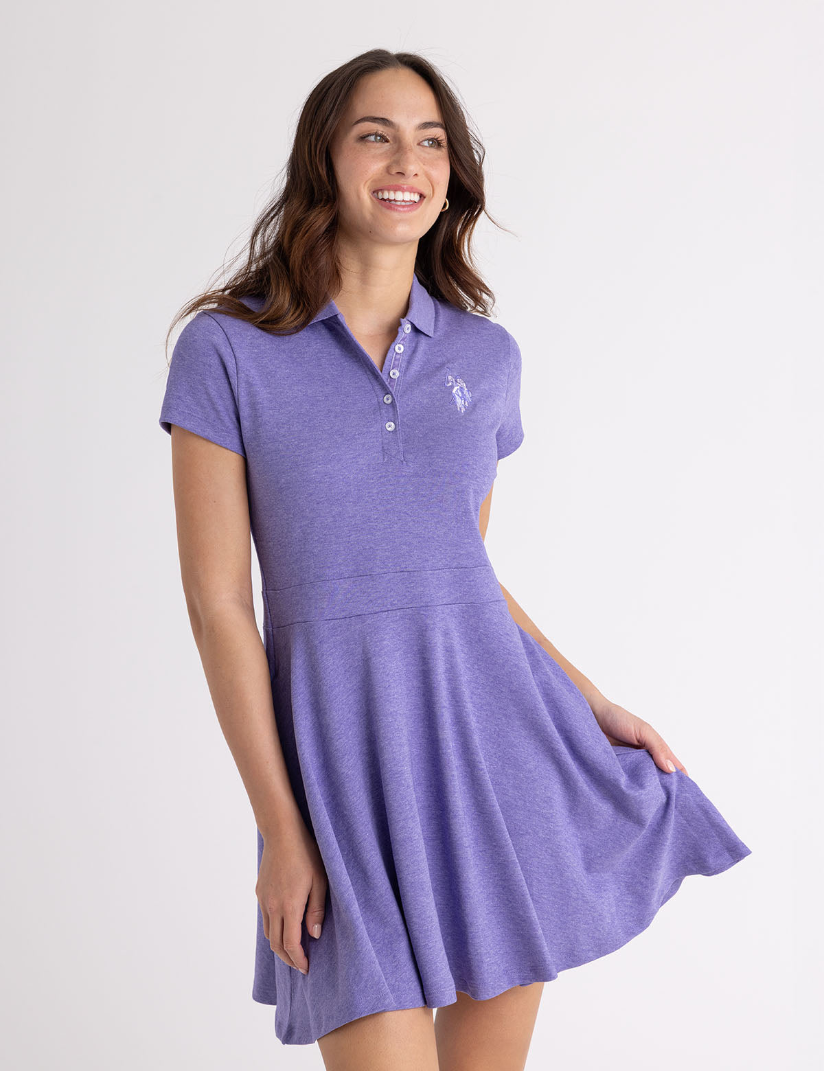Fit and Flare Polo Dress in Heather Interlock Fabric