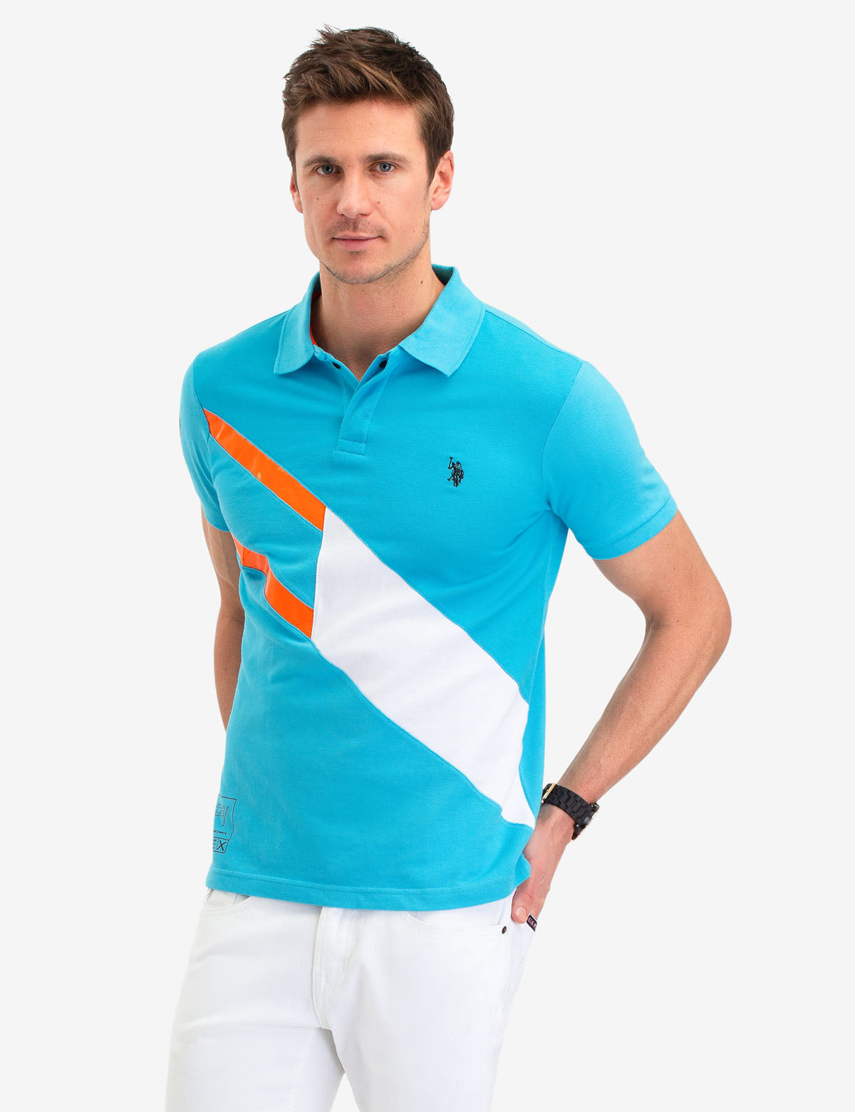 Diagonal Stripe Polo Shirt with Button Placket | IP3