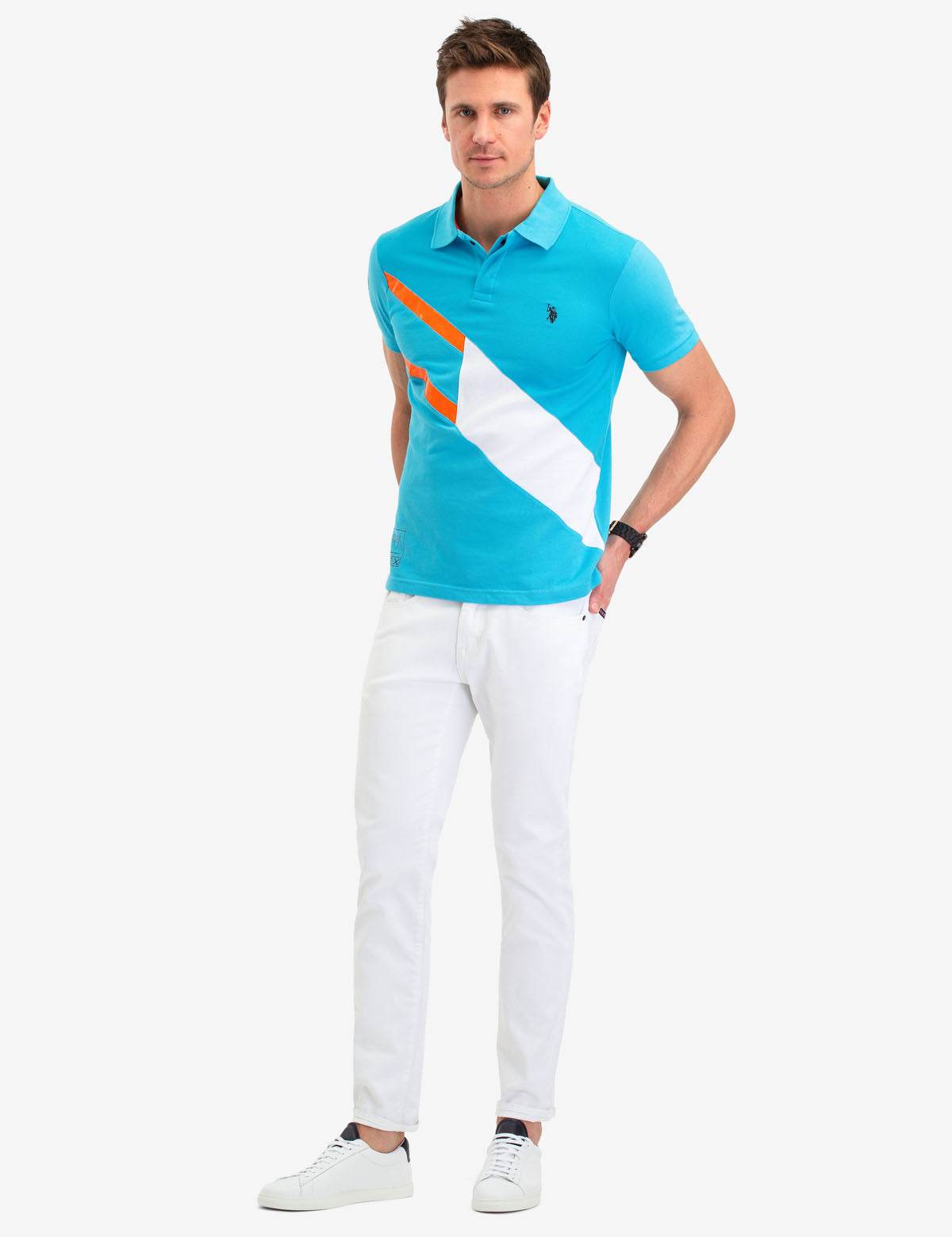 Diagonal Stripe Polo Shirt with Button Placket | IP3