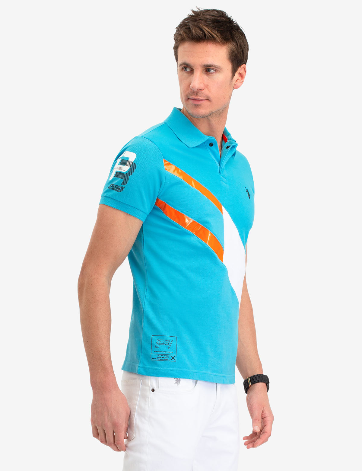 Diagonal Stripe Polo Shirt with Button Placket | IP3