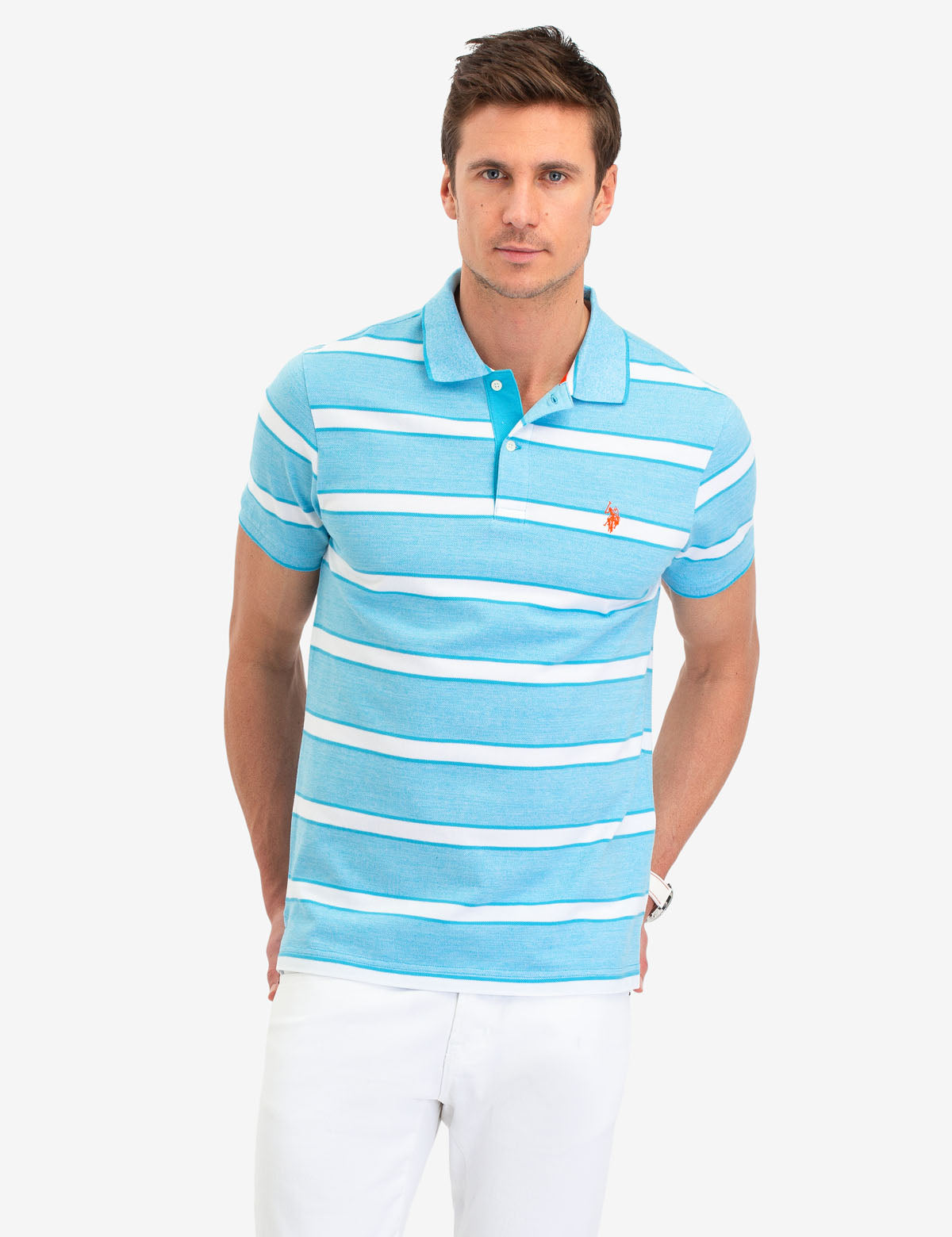 Jacquard Stripe Polo Shirt with Embroidered Logo | Jersey Fit