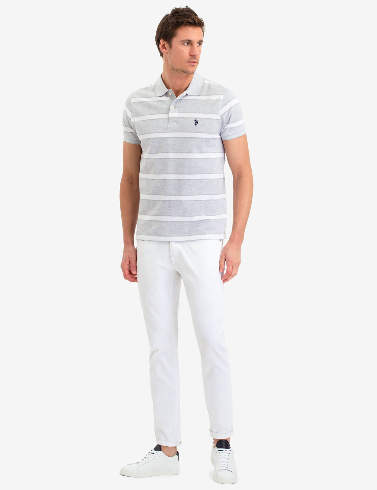 Jacquard Stripe Polo Shirt with Embroidered Logo | Jersey Fit