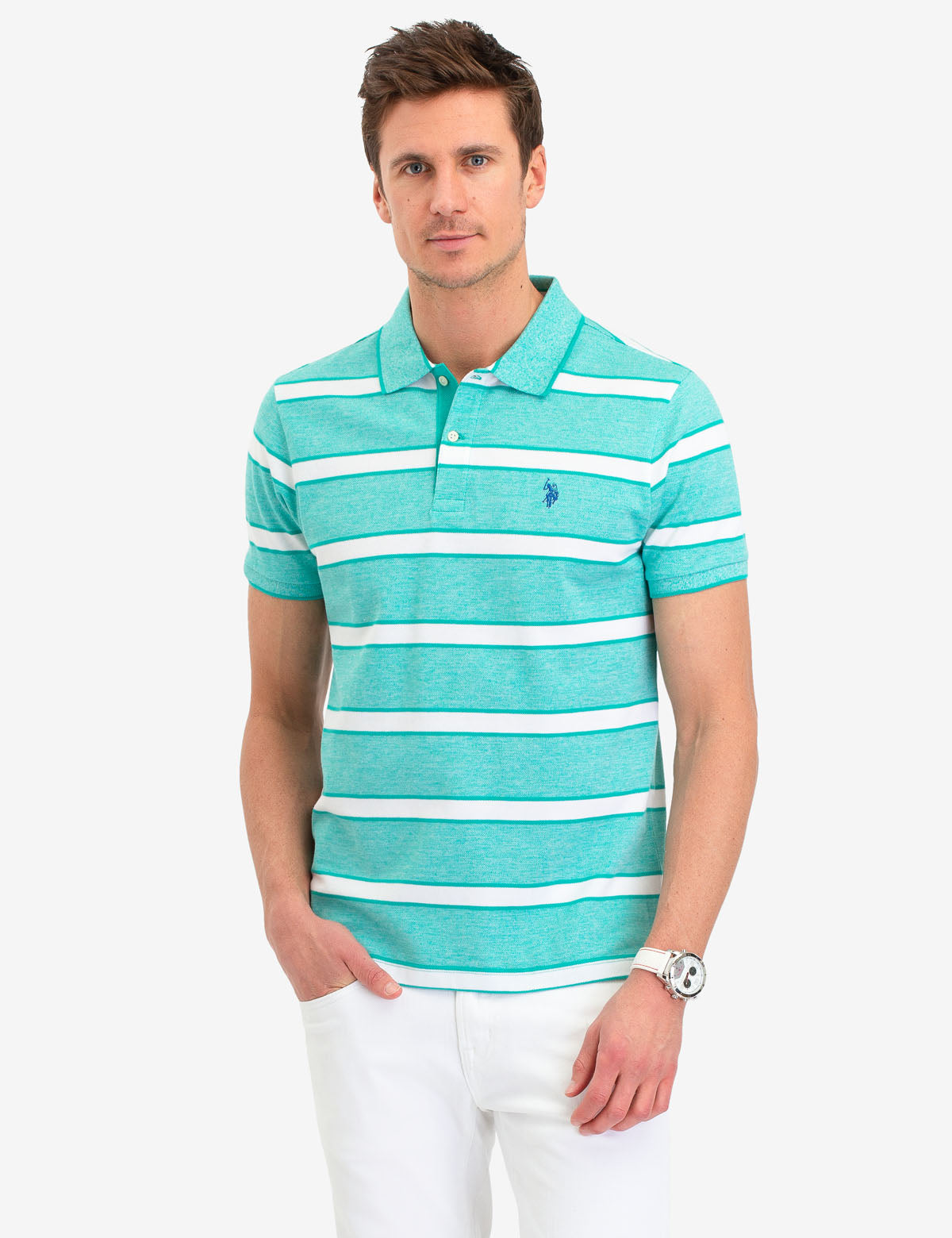 Jacquard Stripe Polo Shirt with Embroidered Logo | Jersey Fit