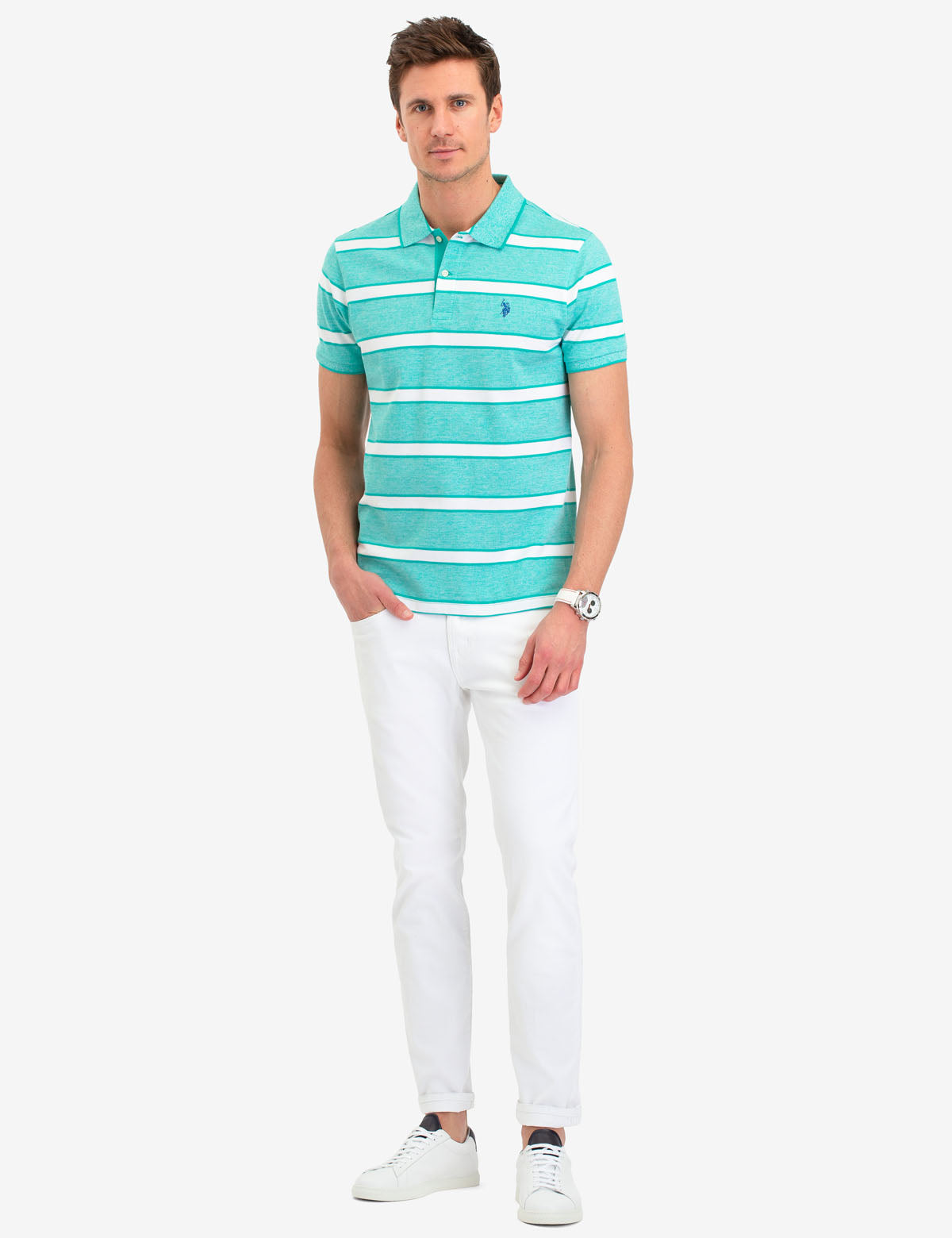 Jacquard Stripe Polo Shirt with Embroidered Logo | Jersey Fit