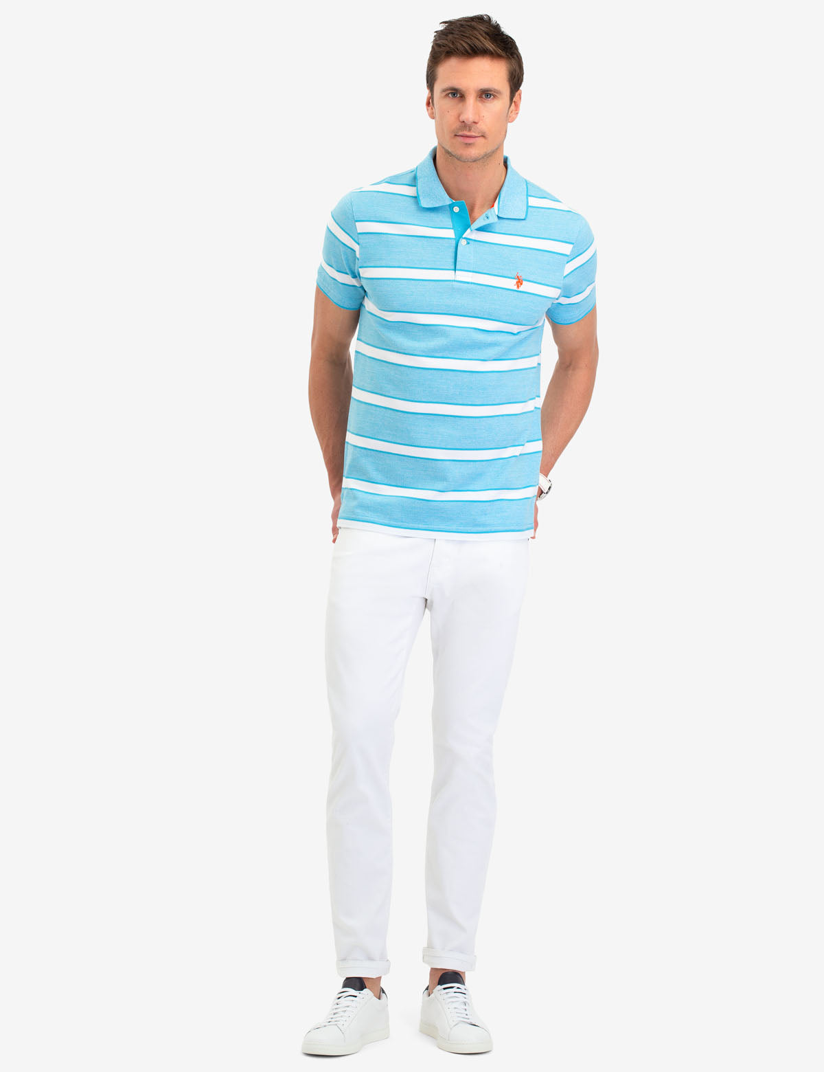 Jacquard Stripe Polo Shirt with Embroidered Logo | Jersey Fit