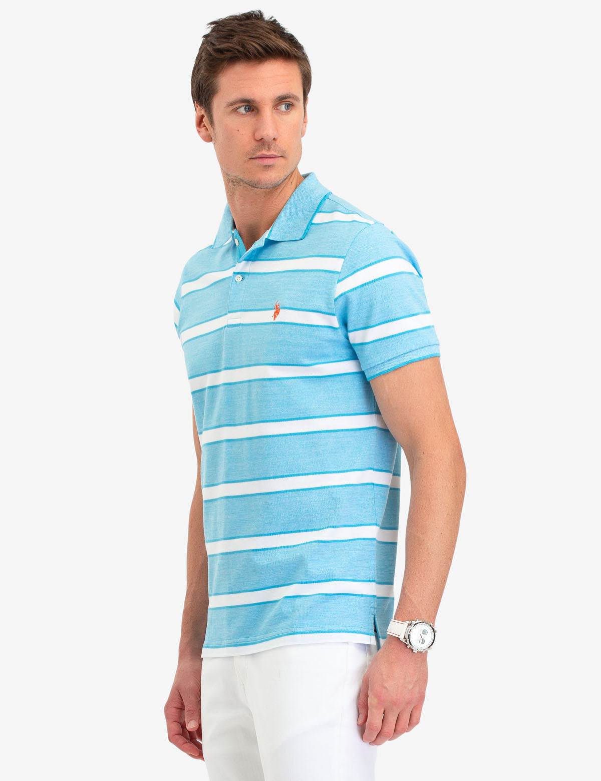 Jacquard Stripe Polo Shirt with Embroidered Logo | Jersey Fit