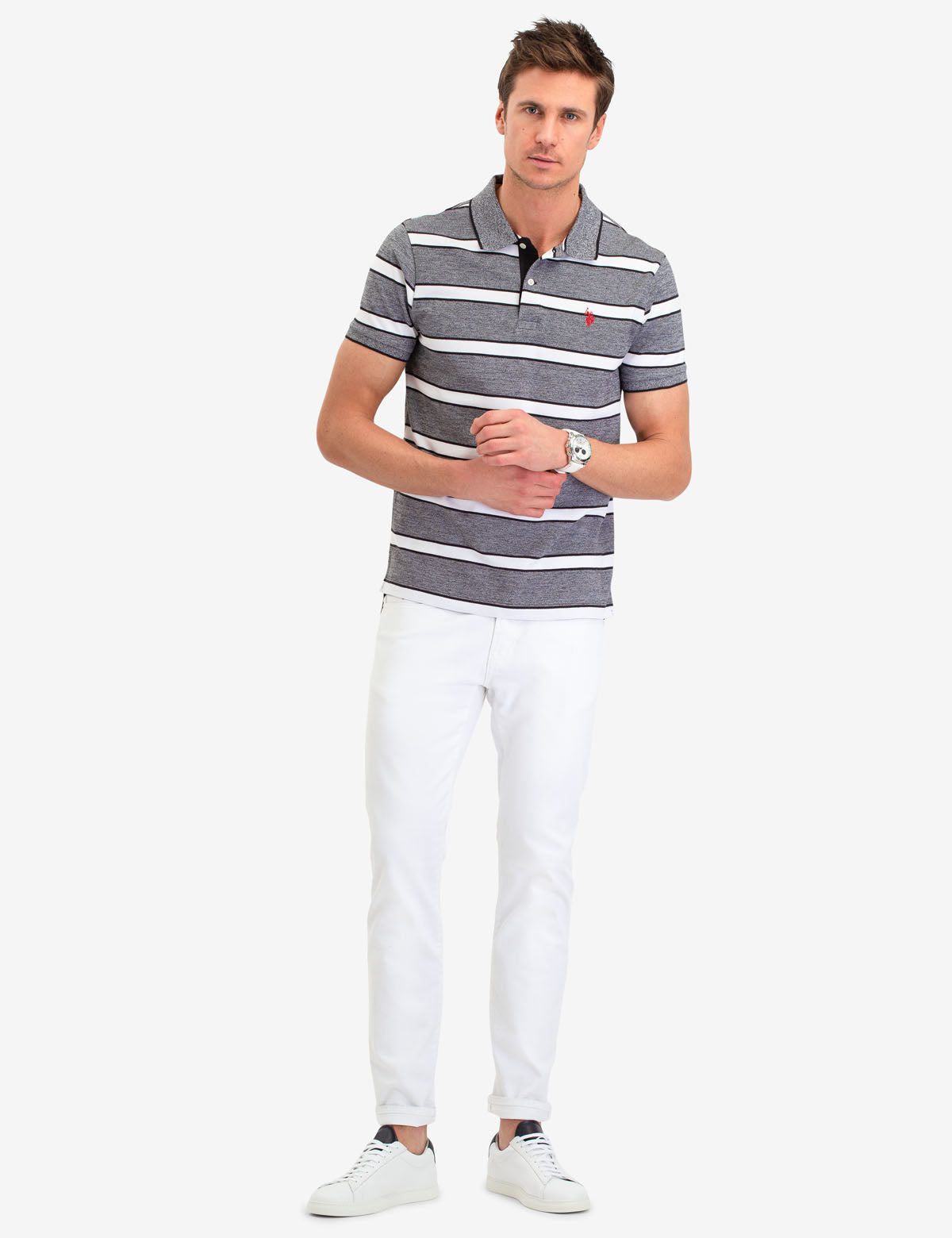 Jacquard Stripe Polo Shirt with Embroidered Logo | Jersey Fit