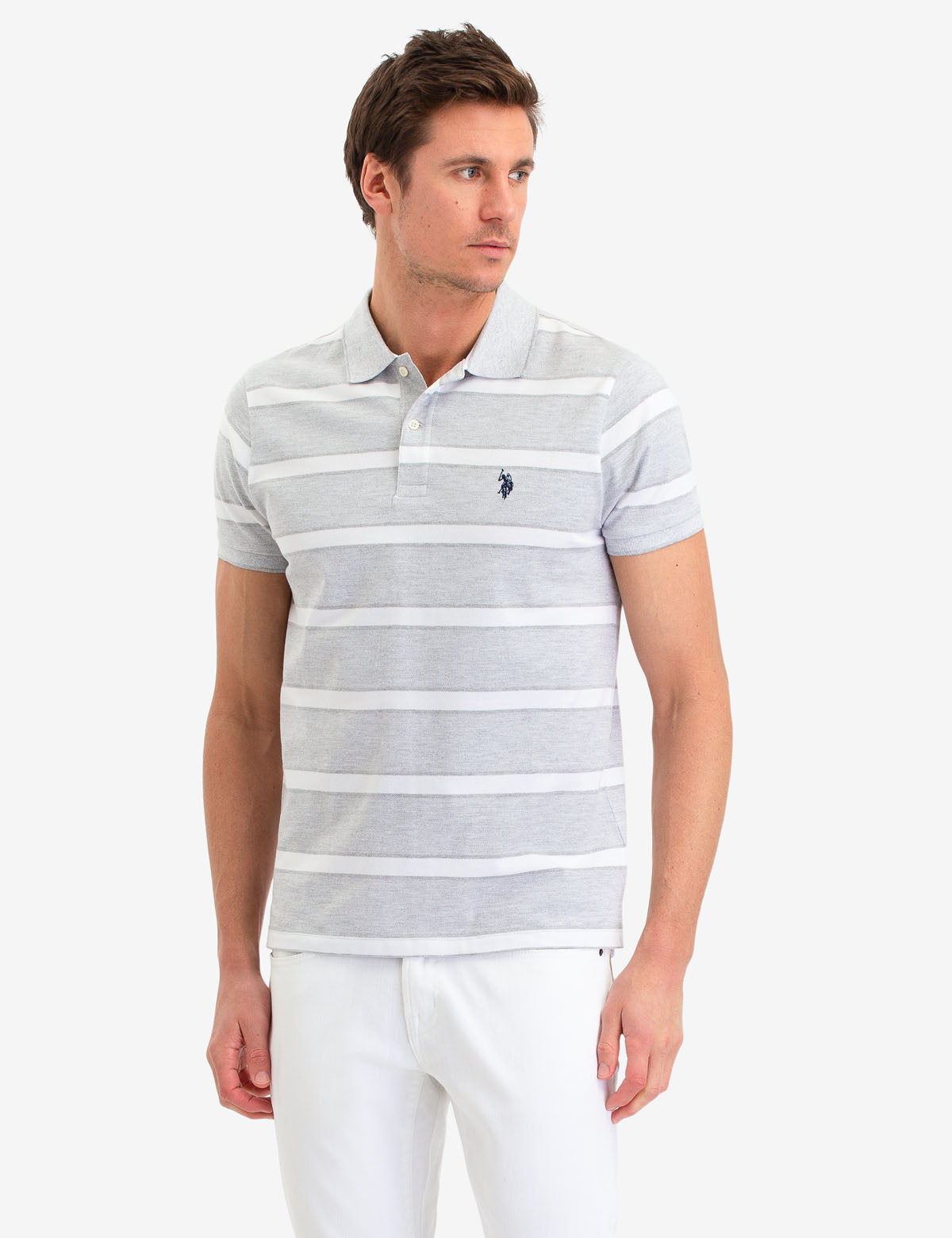 Jacquard Stripe Polo Shirt with Embroidered Logo | Jersey Fit