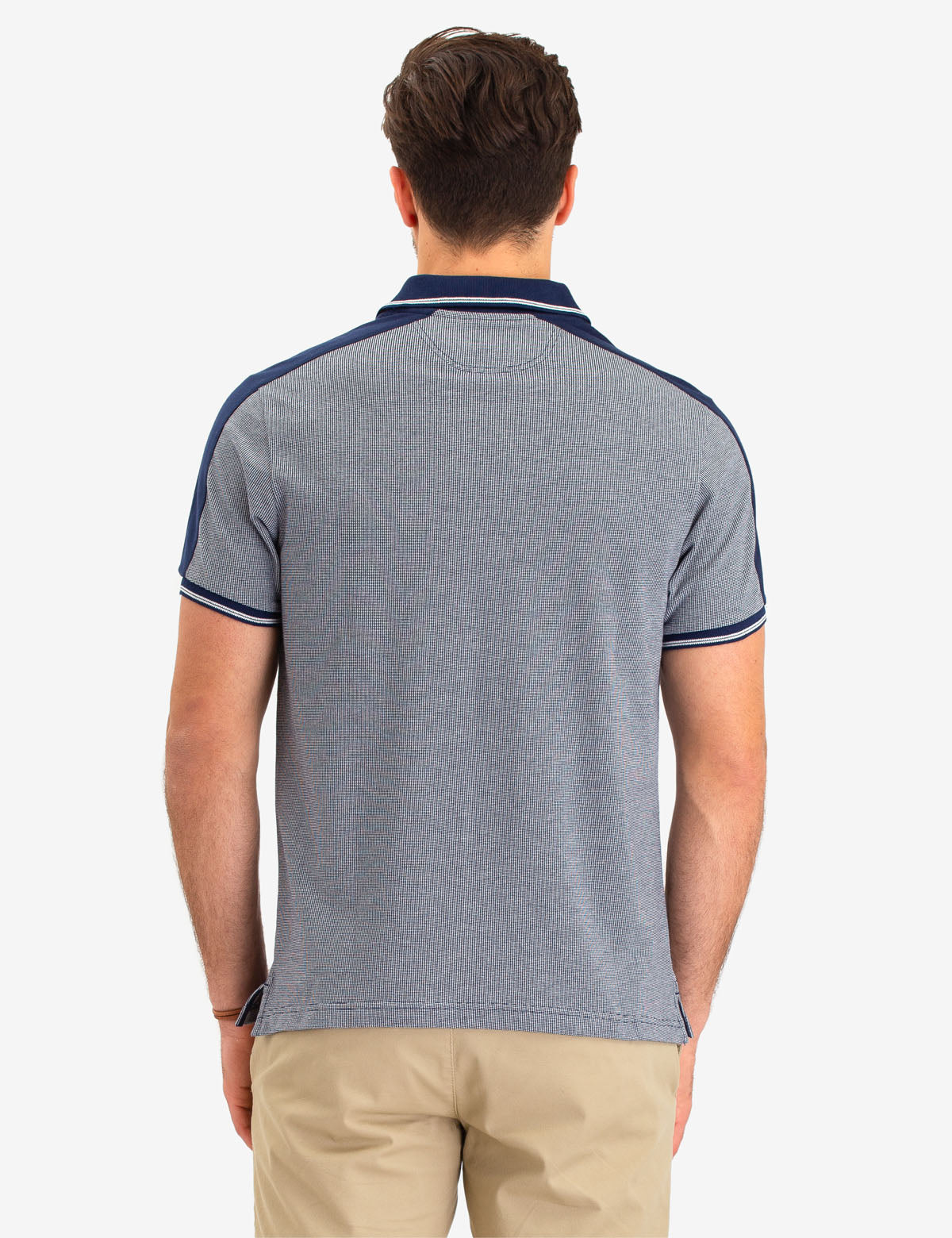 Jacquard Polo Shirt with Shoulder Stripe & Contrast Collar | Slim Fit