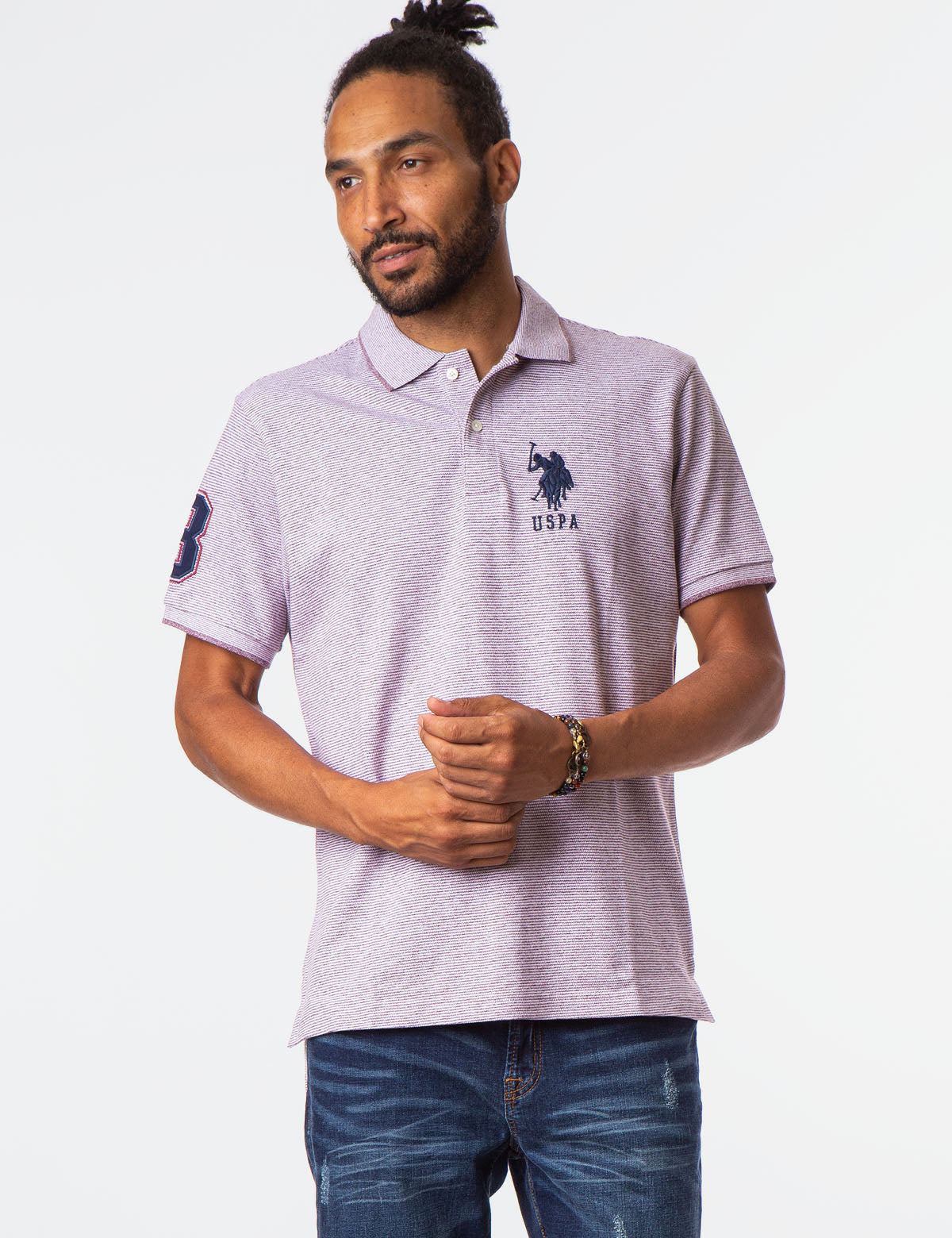 Jacquard Stripe Polo Shirt with Big Logo & Ribbed Cuffs | Classic Fit