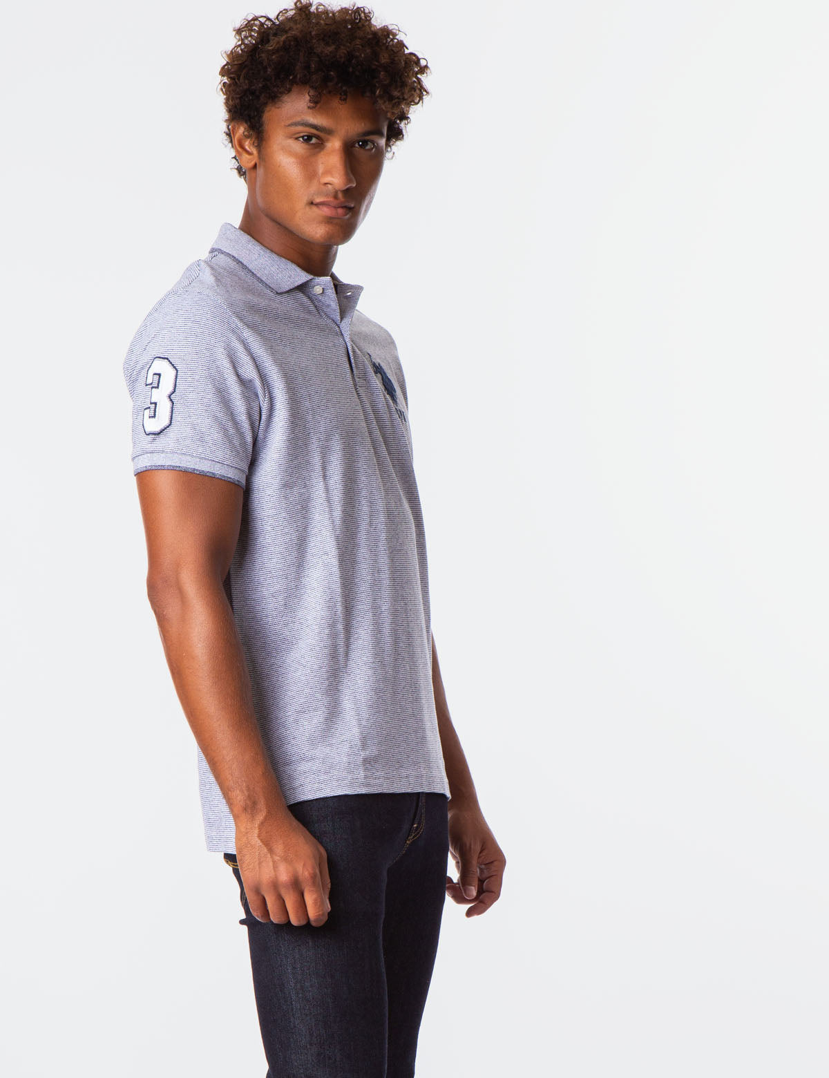 Jacquard Stripe Polo Shirt with Big Logo & Ribbed Cuffs | Classic Fit