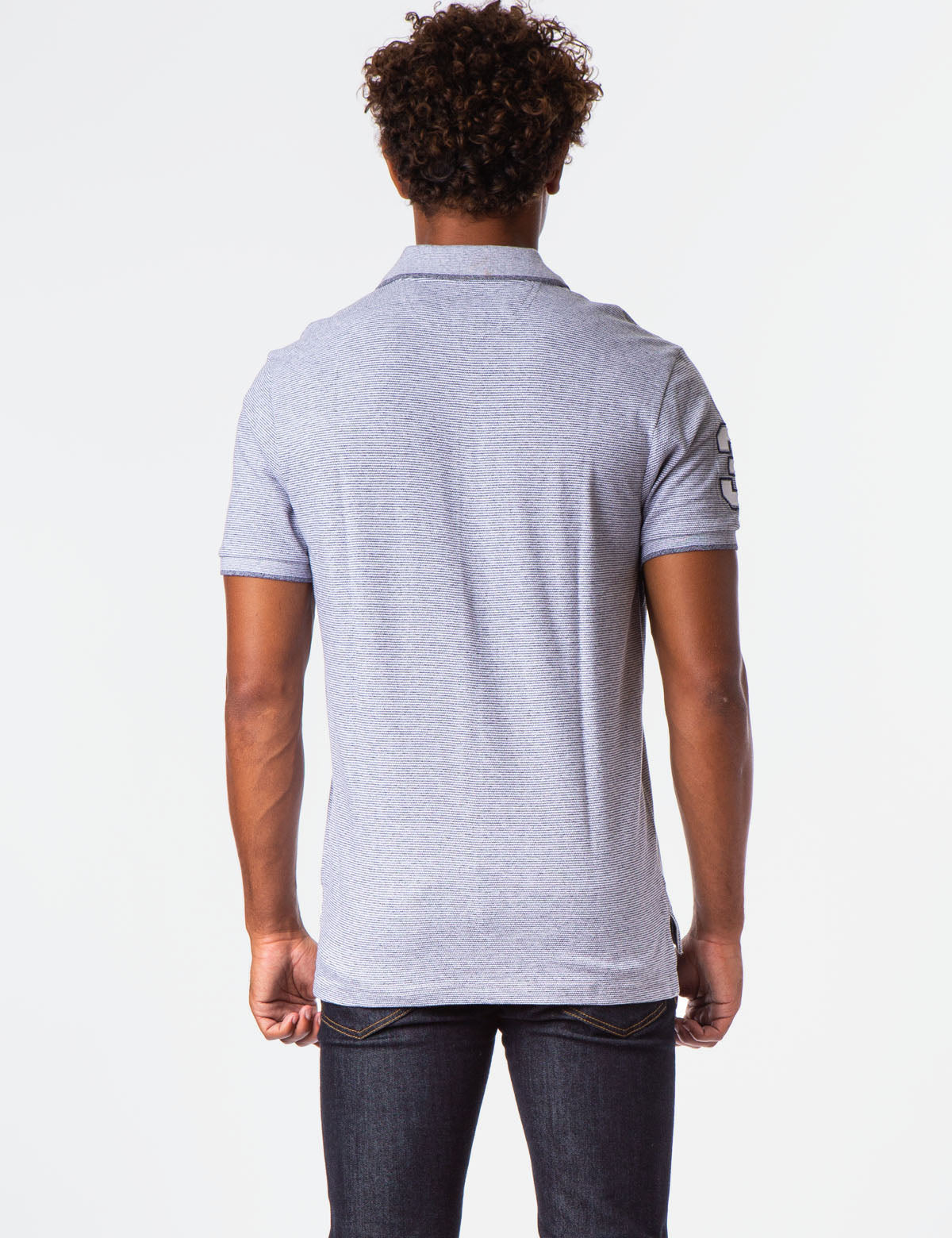 Jacquard Stripe Polo Shirt with Big Logo & Ribbed Cuffs | Classic Fit