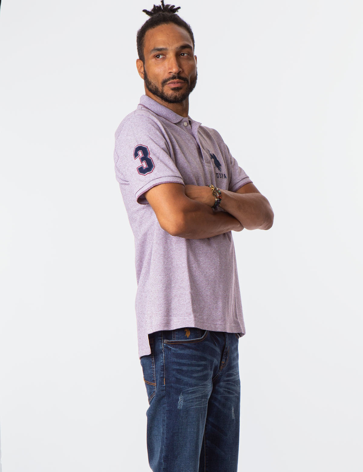Jacquard Stripe Polo Shirt with Big Logo & Ribbed Cuffs | Classic Fit
