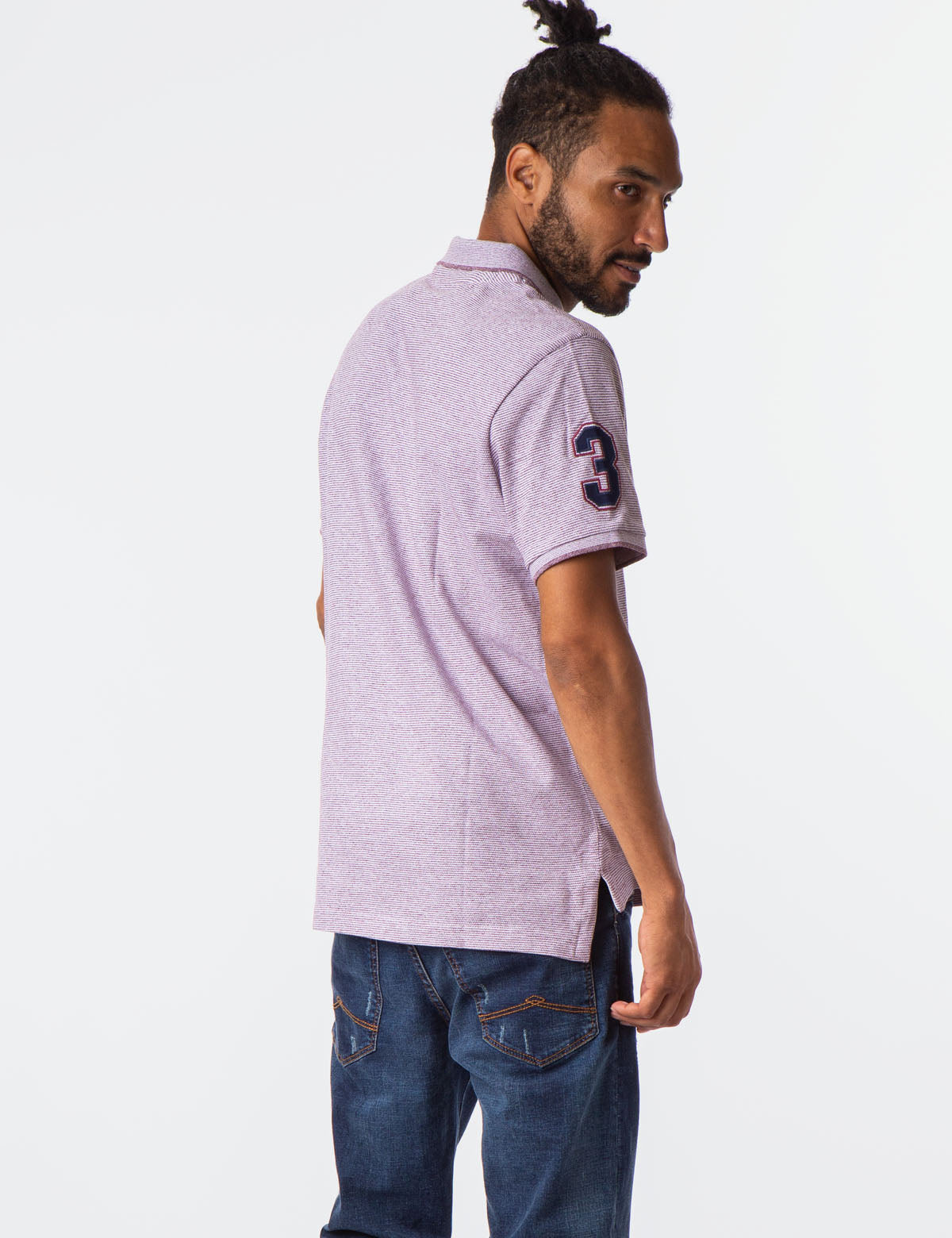 Jacquard Stripe Polo Shirt with Big Logo & Ribbed Cuffs | Classic Fit