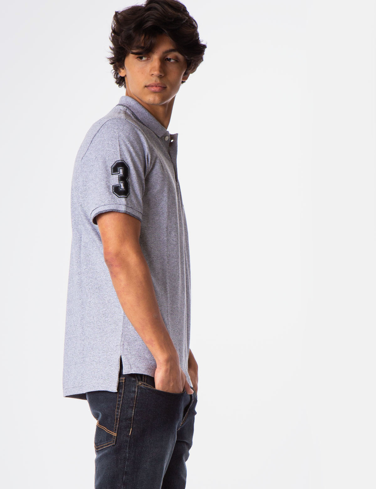 Jacquard Stripe Polo Shirt with Big Logo & Ribbed Cuffs | Classic Fit