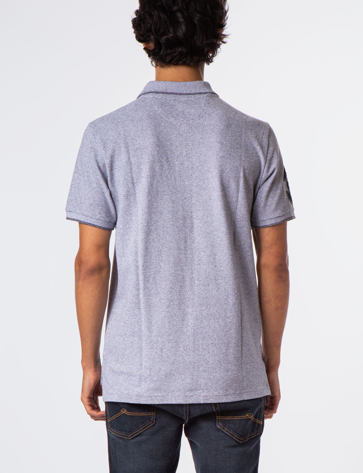 Jacquard Stripe Polo Shirt with Big Logo & Ribbed Cuffs | Classic Fit