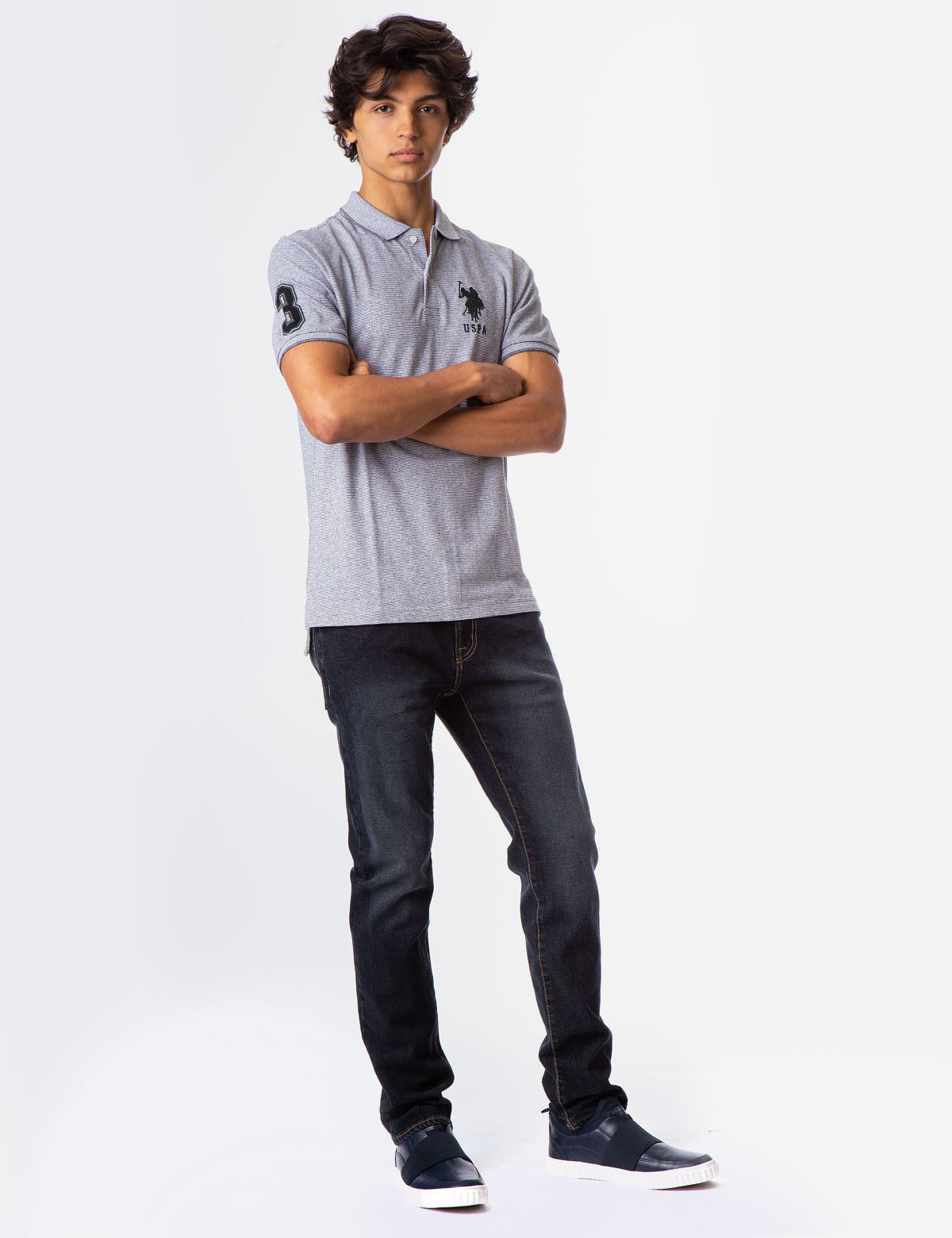Jacquard Stripe Polo Shirt with Big Logo & Ribbed Cuffs | Classic Fit