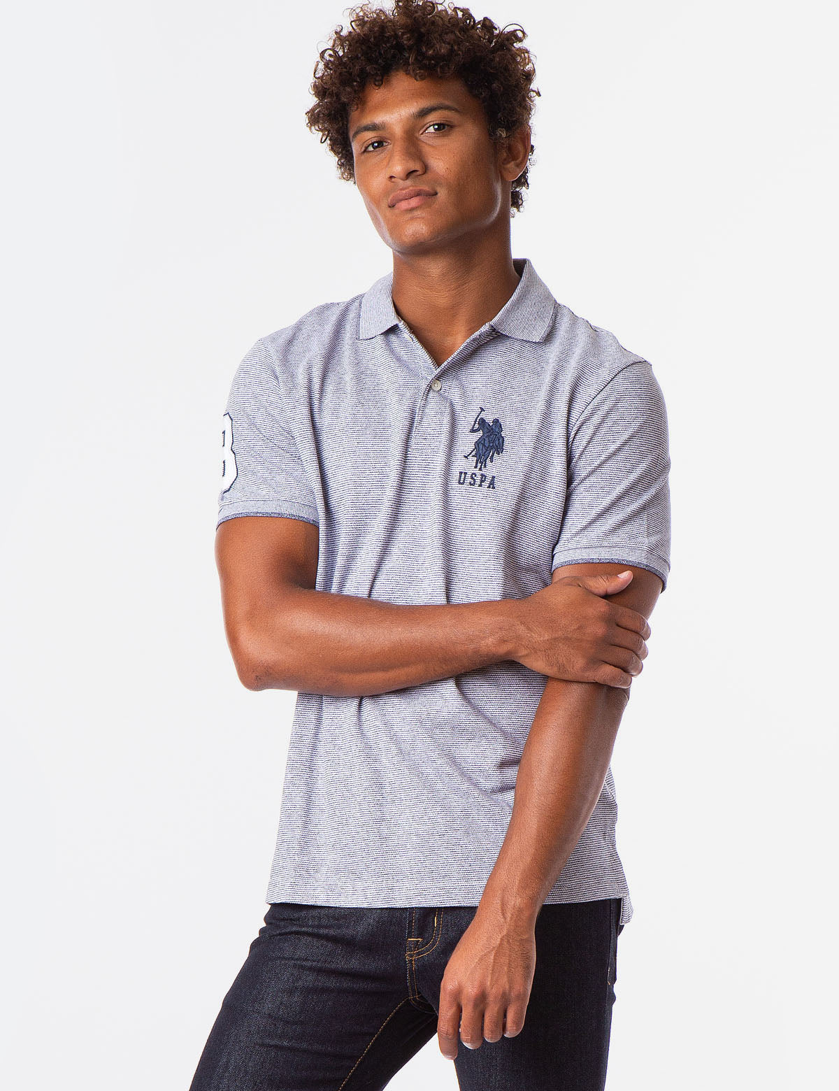 Jacquard Stripe Polo Shirt with Big Logo & Ribbed Cuffs | Classic Fit