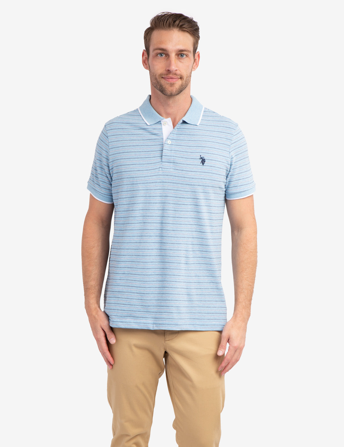 Jacquard Stripe Polo Shirt with Tipped Collar & Rib Cuffs | Classic Jersey Fit