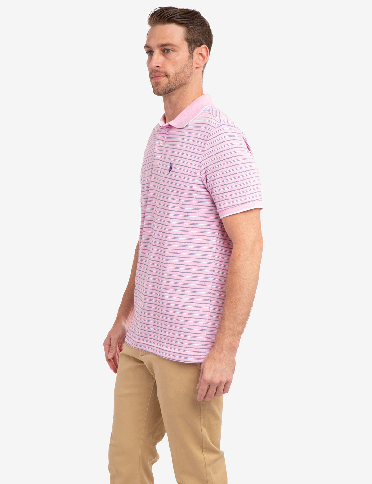 Jacquard Stripe Polo Shirt with Tipped Collar & Rib Cuffs | Classic Jersey Fit