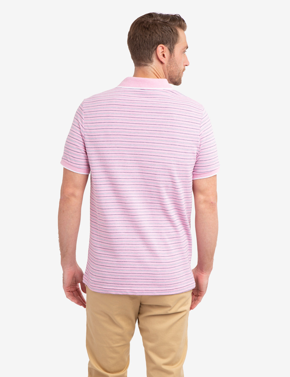 Jacquard Stripe Polo Shirt with Tipped Collar & Rib Cuffs | Classic Jersey Fit