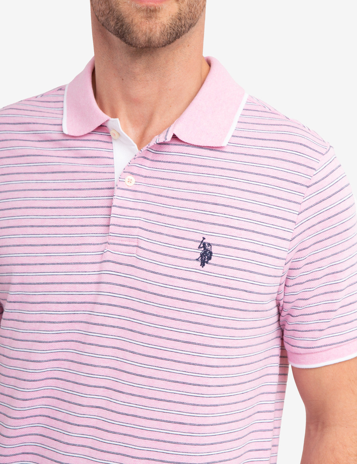 Jacquard Stripe Polo Shirt with Tipped Collar & Rib Cuffs | Classic Jersey Fit